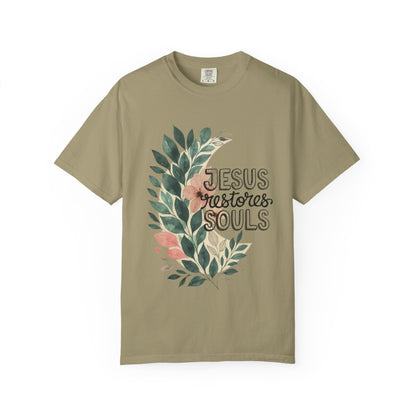 Floral Christian T-Shirt - Jesus Restores My Soul