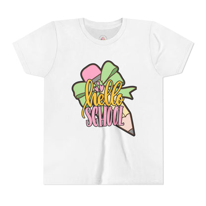 Girl's Youth Short Sleeve Tee - Hello School Design