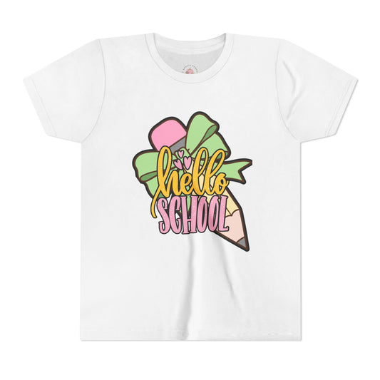 Girl's Youth Short Sleeve Tee - Hello School Design