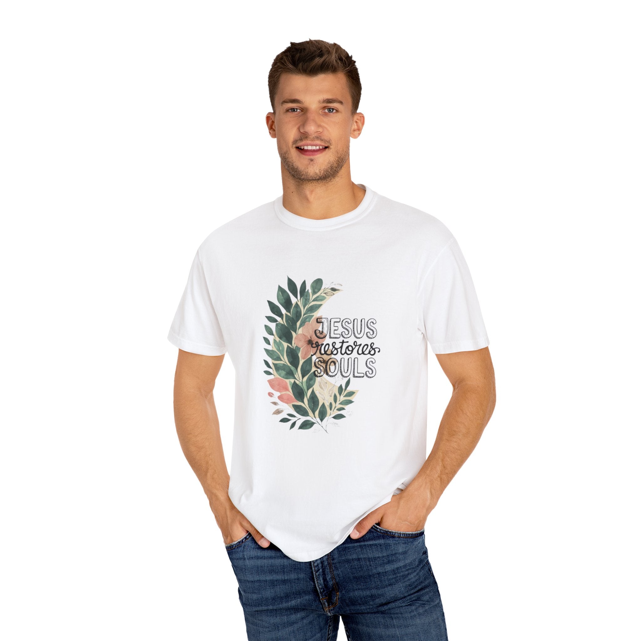 Floral Christian T-Shirt - Jesus Restores My Soul