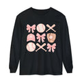 Pink Baseball Icons Long Sleeve Tee — Cute Softball Mom Fan Shirt