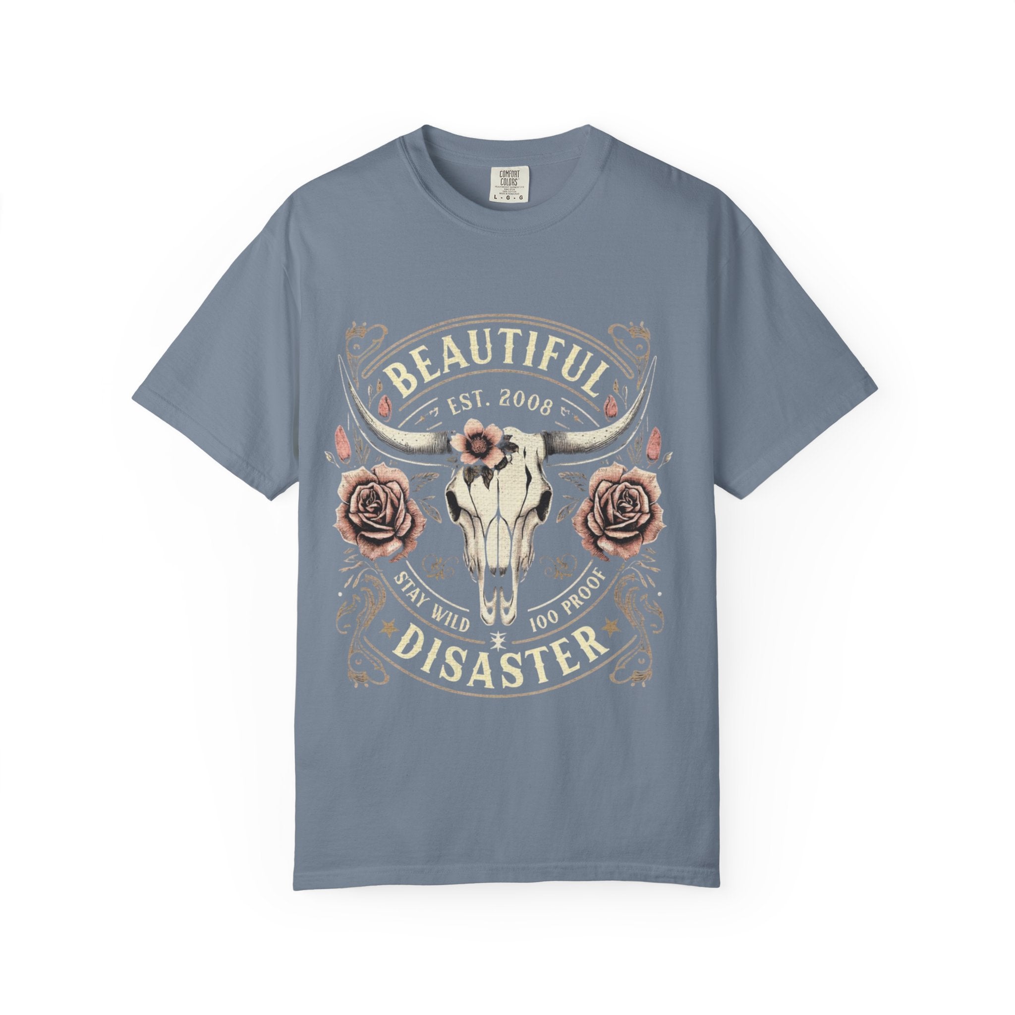 Cow Skull Floral T-Shirt — "Beautiful Disaster" Western Graphic Tee
