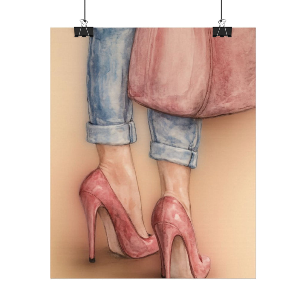 Stepping in Faith High Heels Poster — Watercolor Fashion Illustration Matte Print