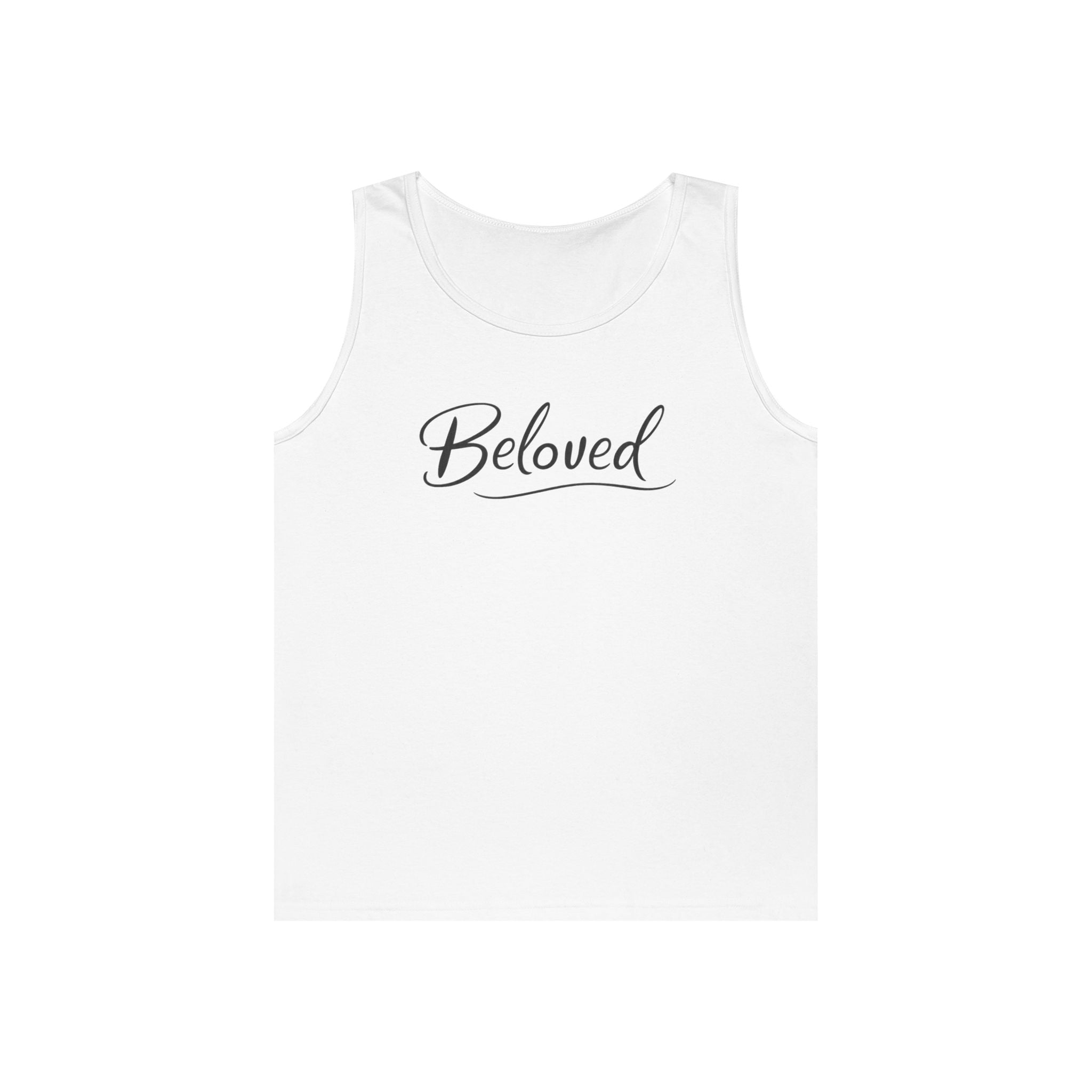 Beloved Script Tank Top — Minimal White Graphic Tank