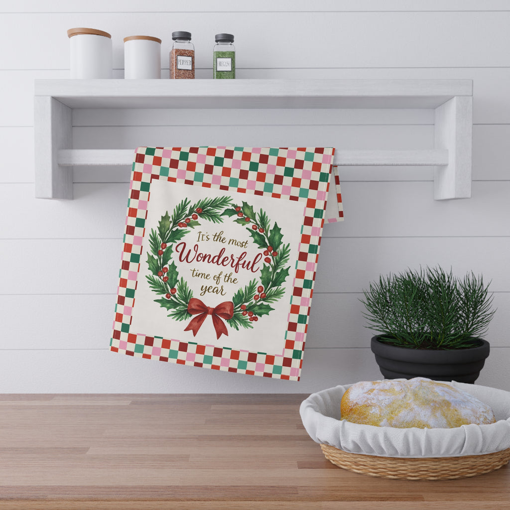 Christmas Wreath Tea Towels - Festive Cotton Kitchen Decor