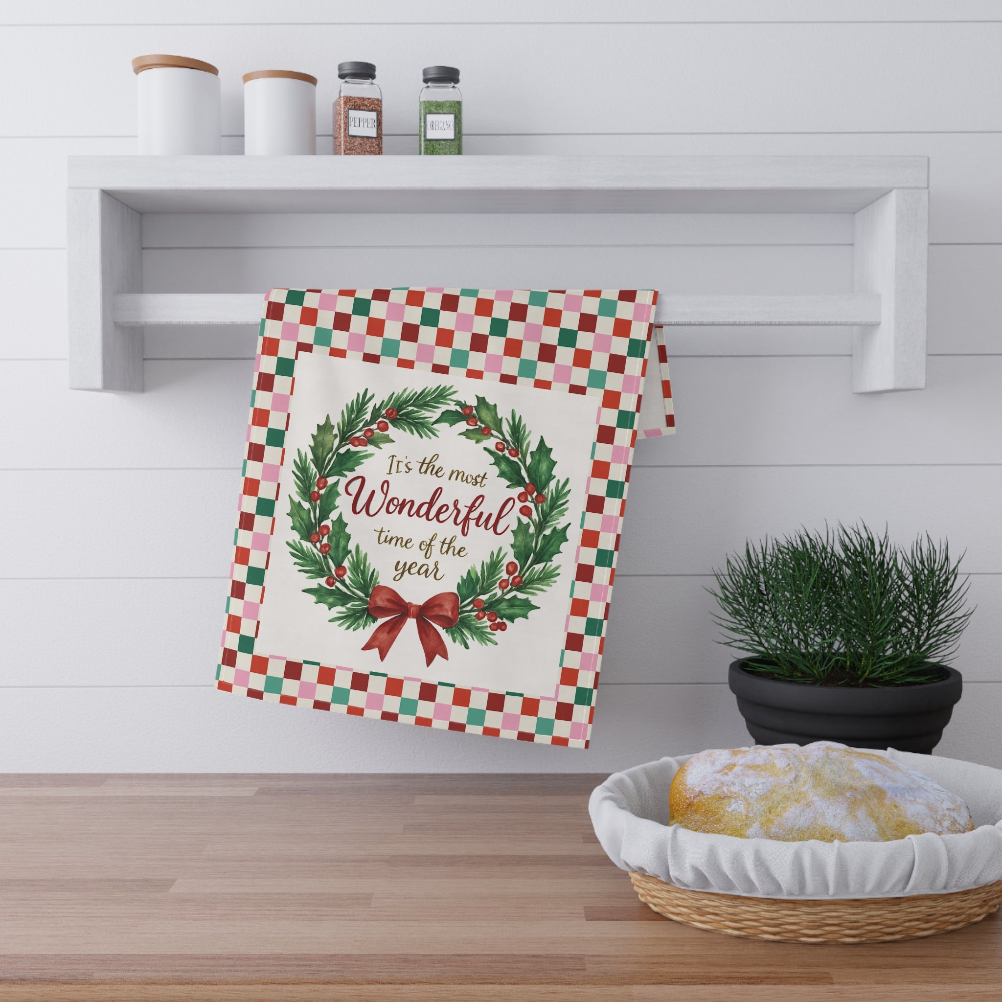 Christmas Wreath Tea Towels - Festive Cotton Kitchen Decor