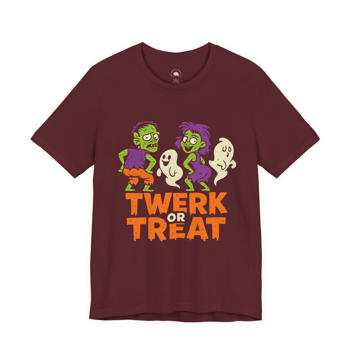 Halloween Fun Unisex Jersey Tee, T-Shirt for Halloween Parties, Funny Costume Tee, Trendy Unisex Tee, Twerk or Treat Design