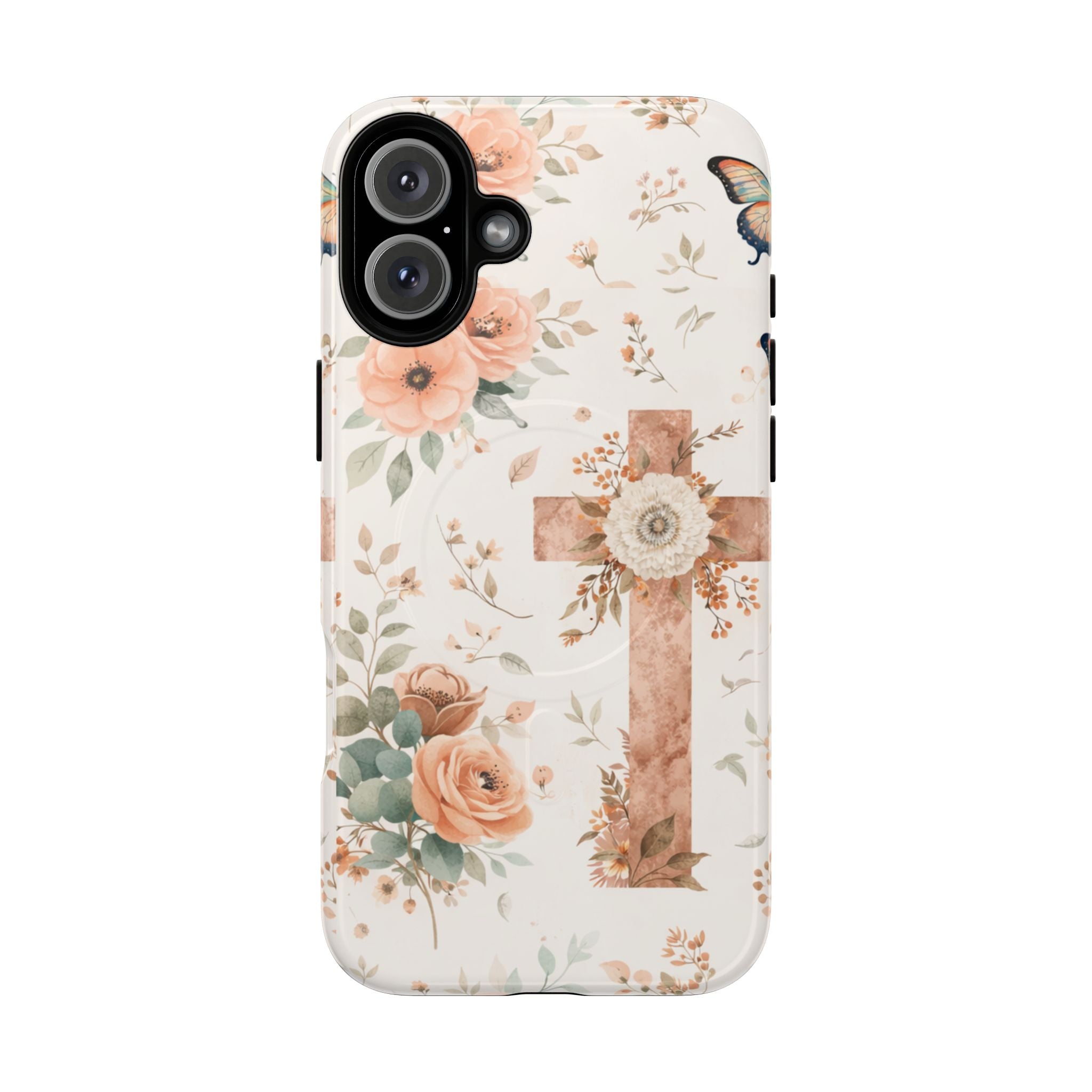 Floral Cross Phone Case — Tough Magnetic Christian iPhone Cover