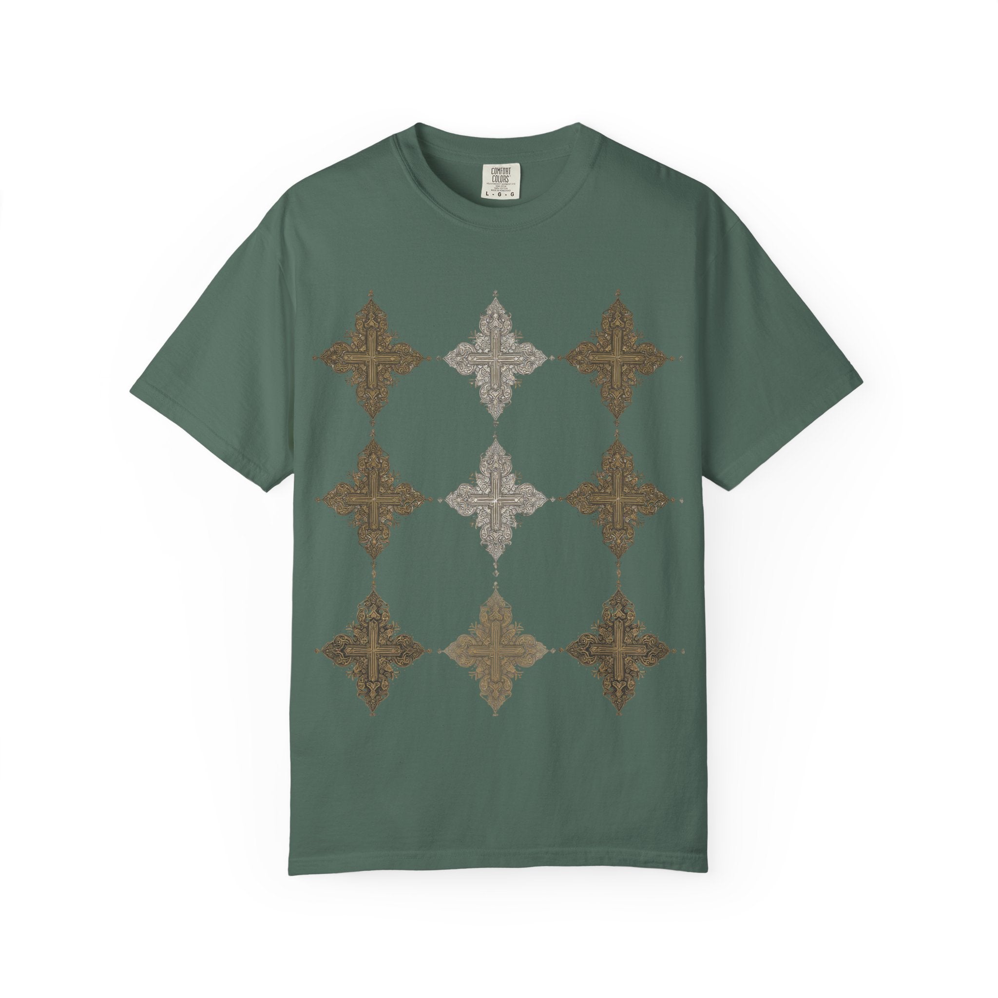 Geometric Fleur Grid T-Shirt — Vintage Moroccan Tile Pattern
