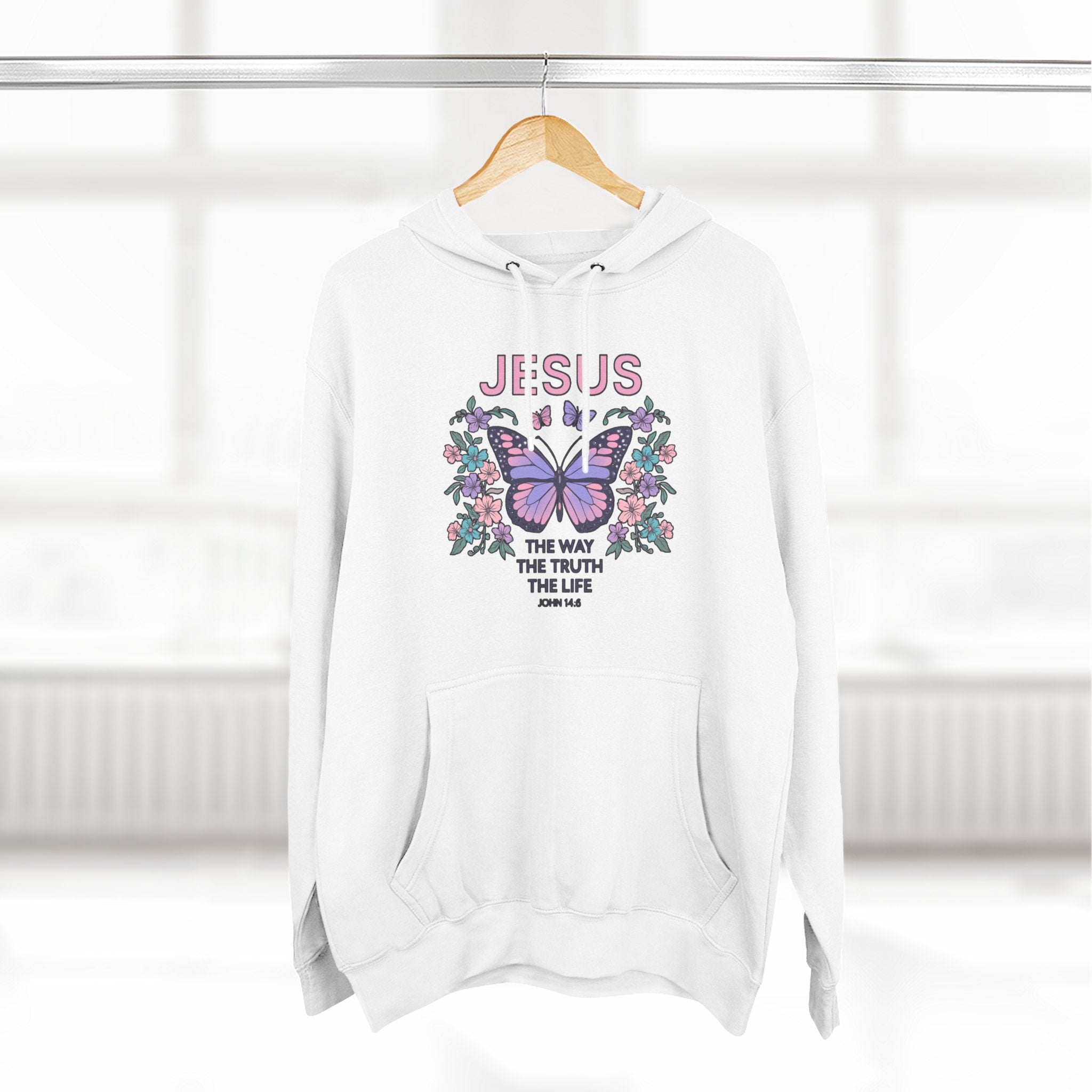 Christian Butterfly Hoodie — "Jesus is the Way, the Truth, the Life" Faith Graphic Pullover