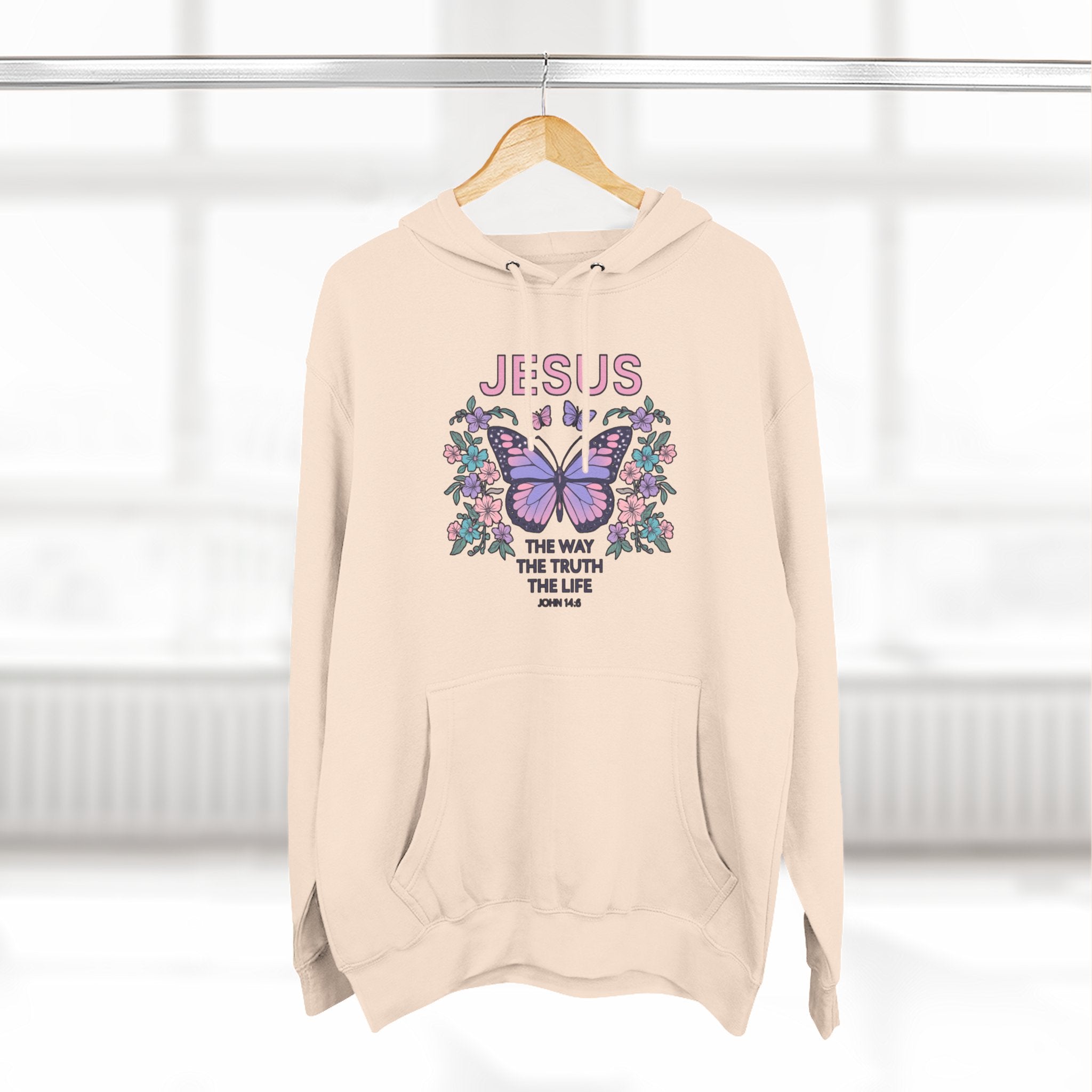 Christian Butterfly Hoodie — "Jesus is the Way, the Truth, the Life" Faith Graphic Pullover