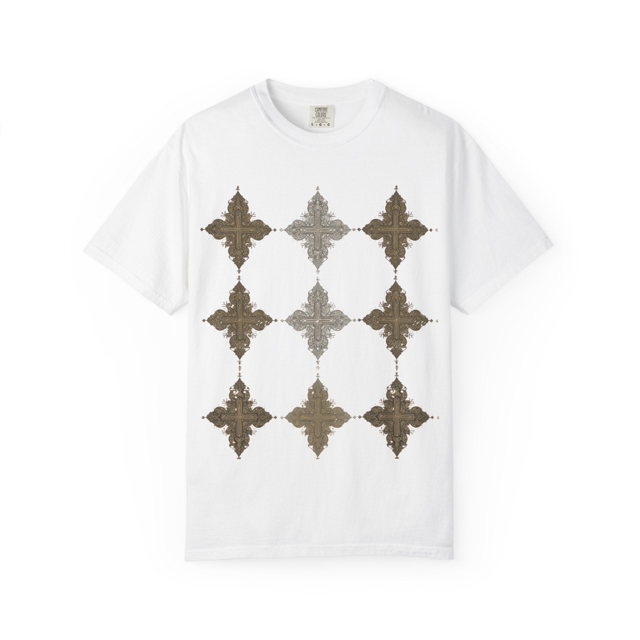 Geometric Fleur Grid T-Shirt — Vintage Moroccan Tile Pattern