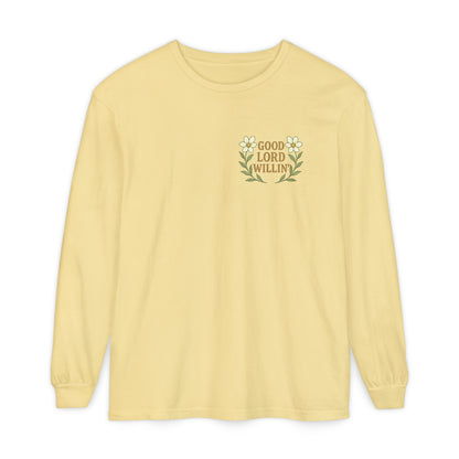 Long Sleeve T-Shirt - Good Lord Willing and the Creek Don't Rise Design - The Bougie Pumpkin Boutique