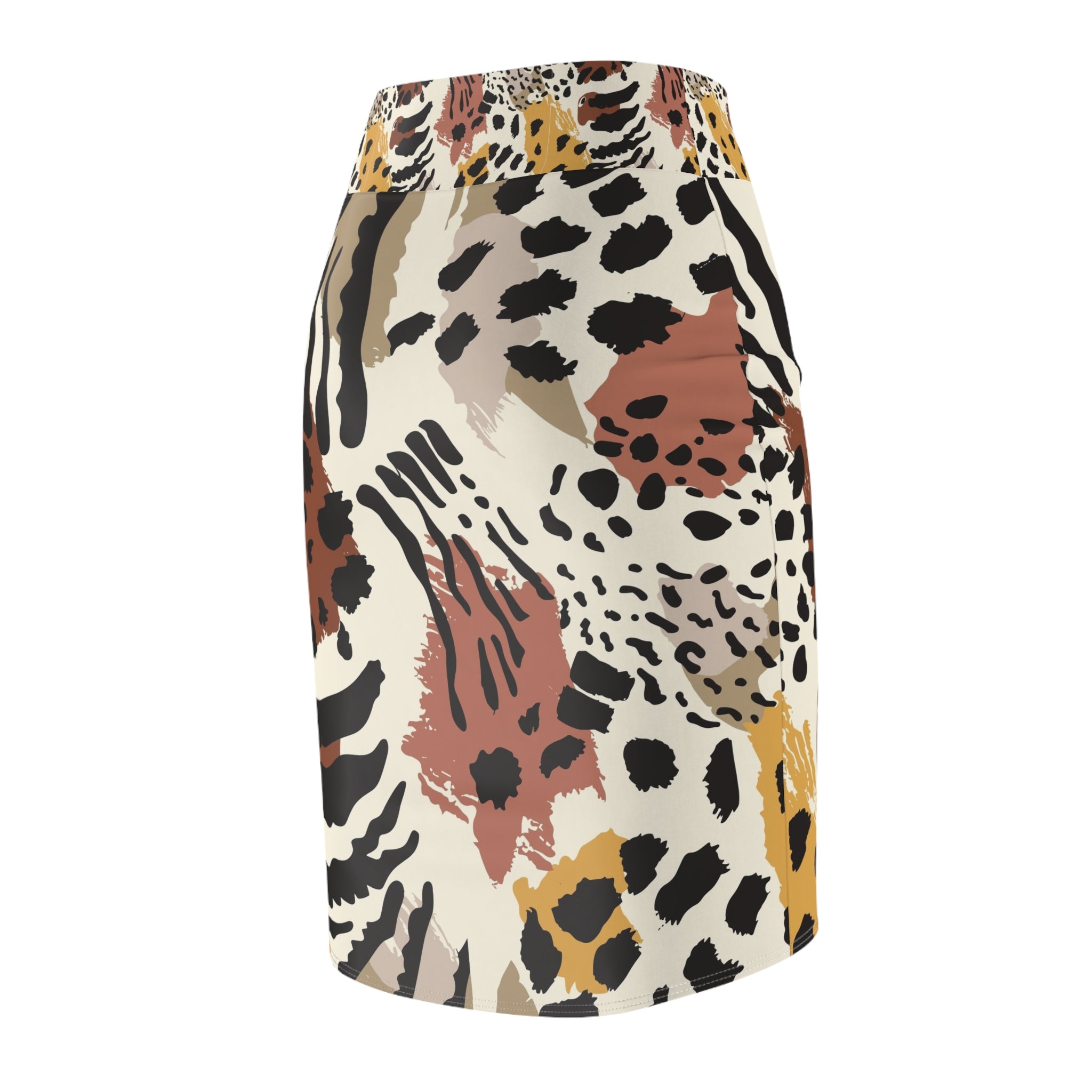 Animal Print Pencil Skirt — Neutral Abstract Leopard Pattern