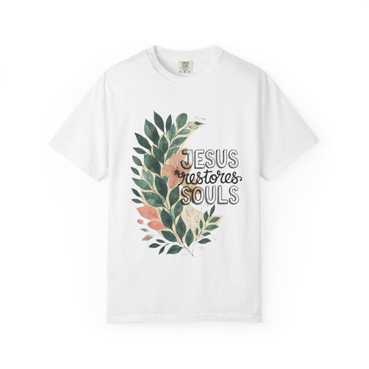 Floral Christian T-Shirt - Jesus Restores My Soul