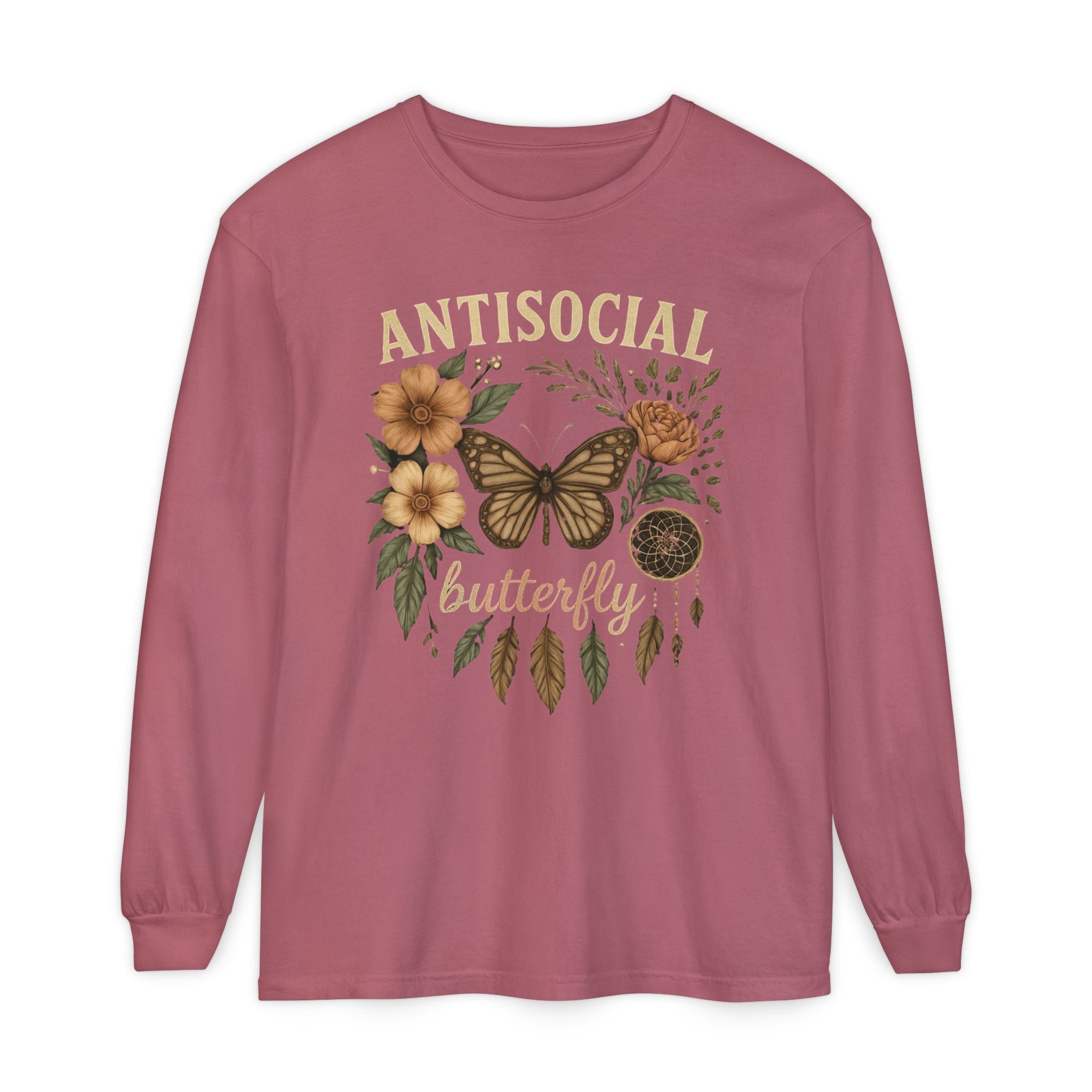Antisocial Butterfly Long Sleeve Tee — Floral Vintage Butterfly Graphic Shirt