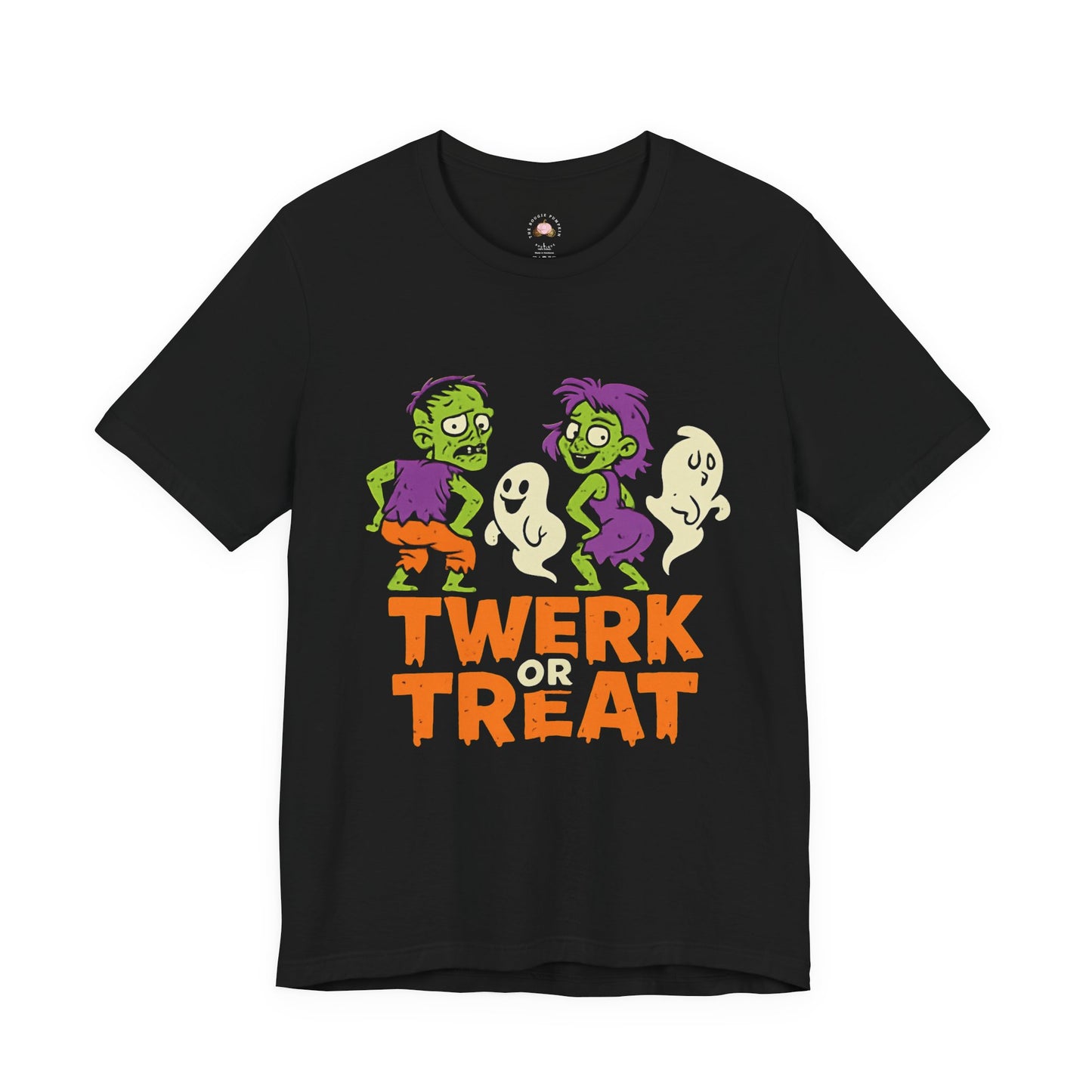 Halloween Fun Unisex Jersey Tee, T-Shirt for Halloween Parties, Funny Costume Tee, Trendy Unisex Tee, Twerk or Treat Design