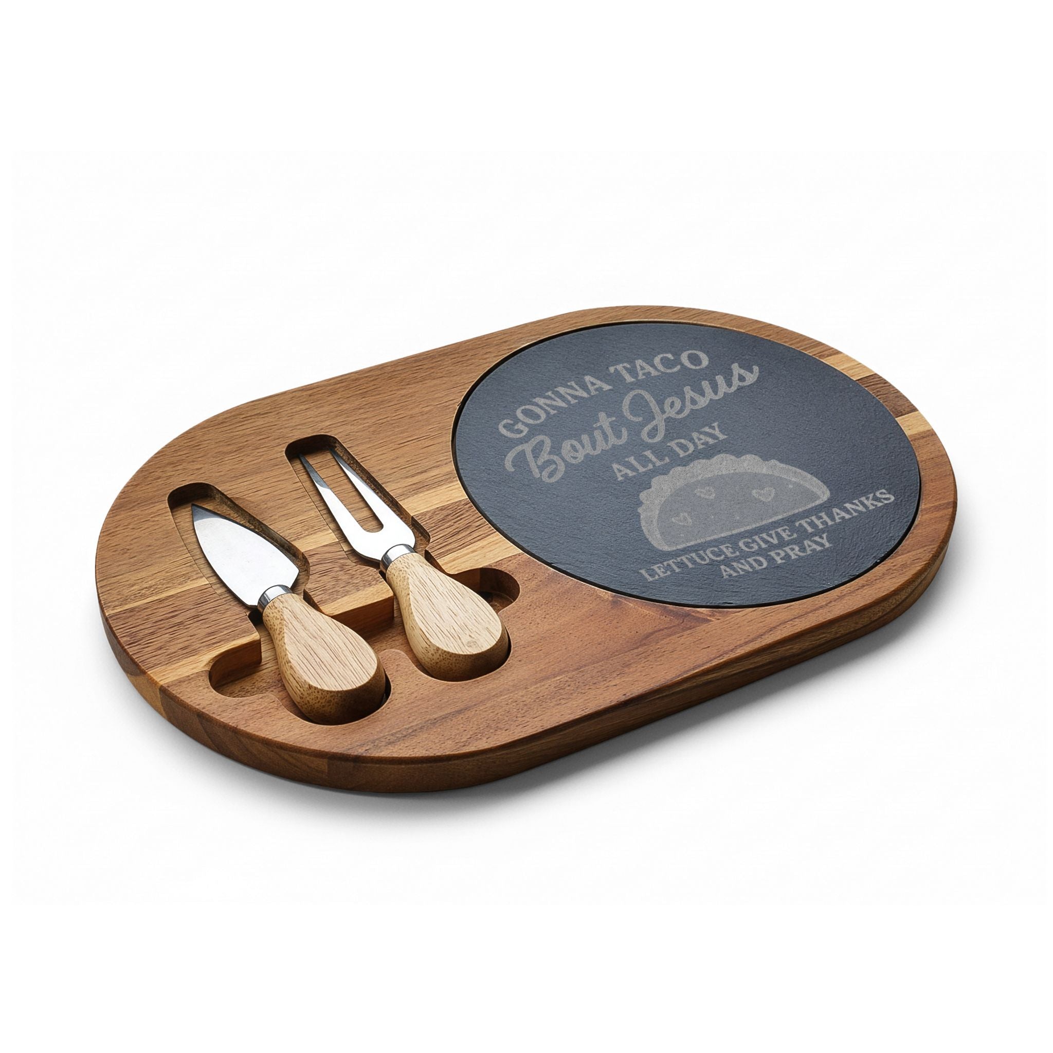 Engraved Charcuterie Board – Gonna Taco Bout Jesus All Day | Christian Kitchen Gift – The Bougie Pumpkin Boutique