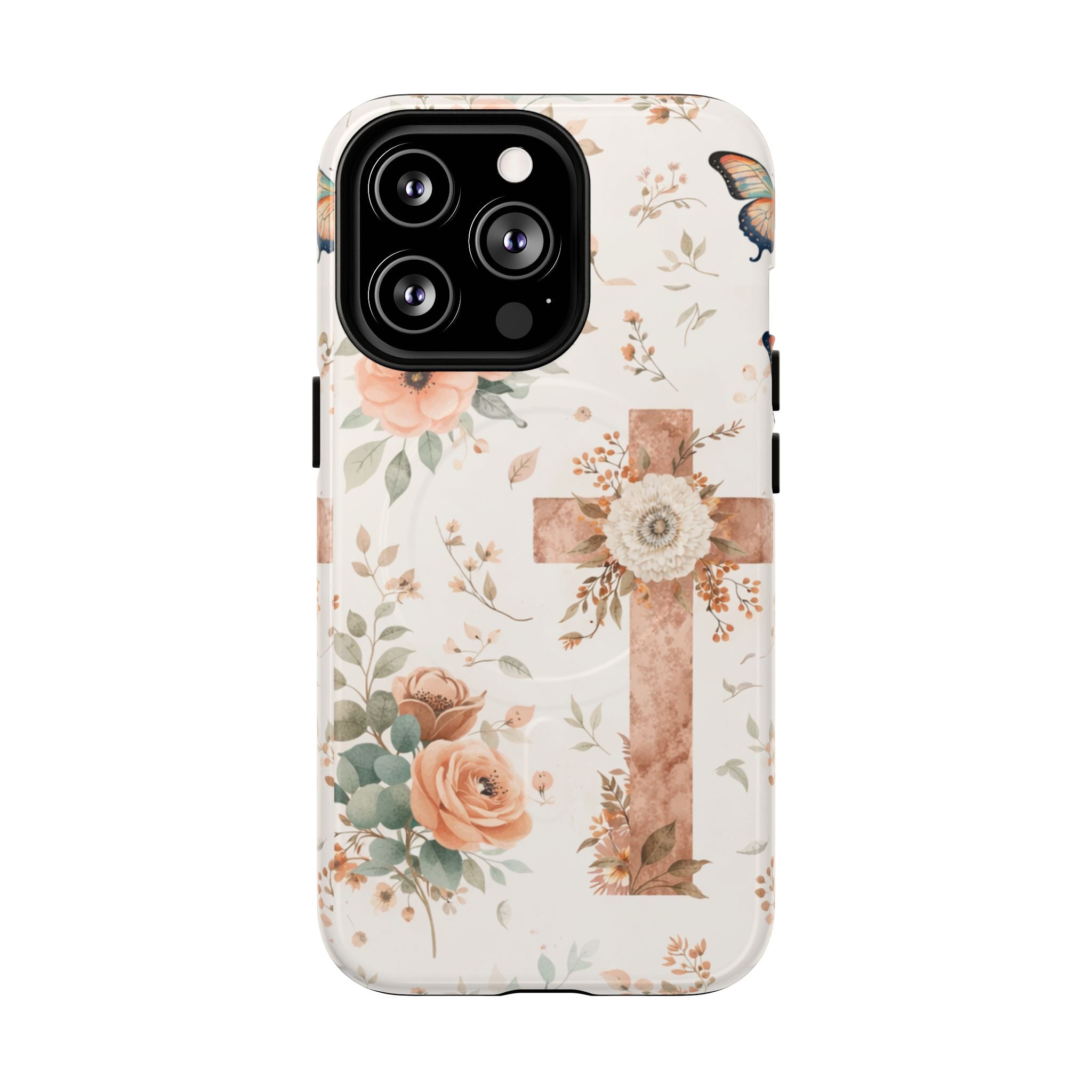 Floral Cross Phone Case — Tough Magnetic Christian iPhone Cover