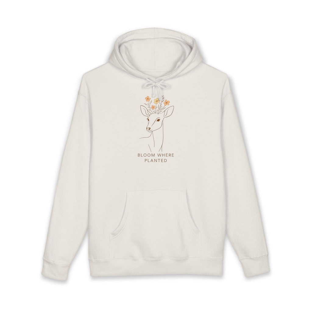 Floral Deer Hoodie — "Bloom Where Planted" Cozy Graphic Sweatshirt