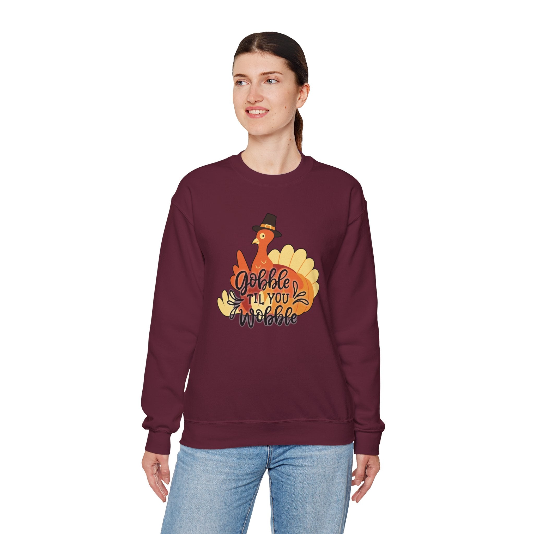 Gobble ’Til You Wobble Sweatshirt – Cute Thanksgiving Turkey Sweater | Fall Humor Shirt | Bougie Pumpkin Boutique