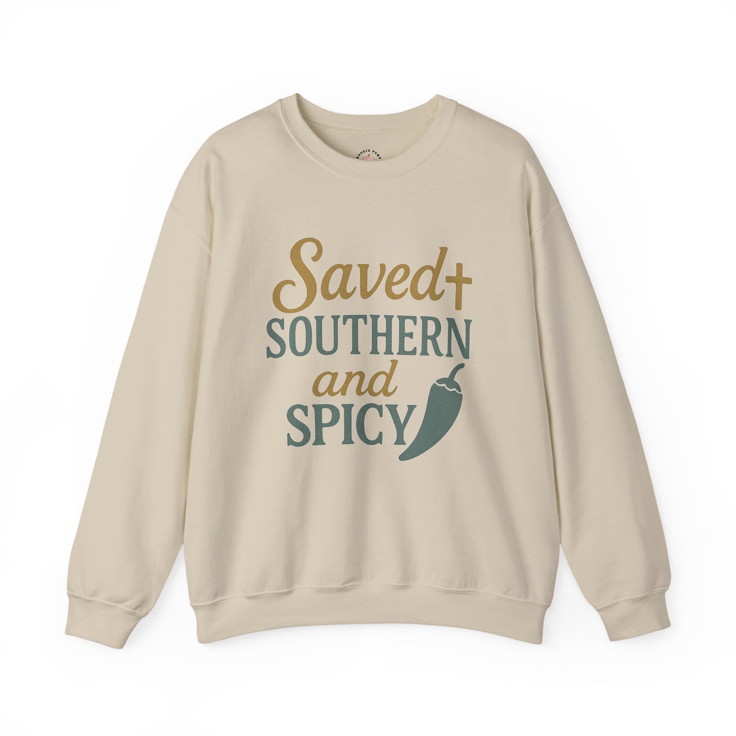 Saved, Southern, and Spicy | Faith & Fire Graphic Tee for Christian Women - The Bougie Pumpkin Boutique