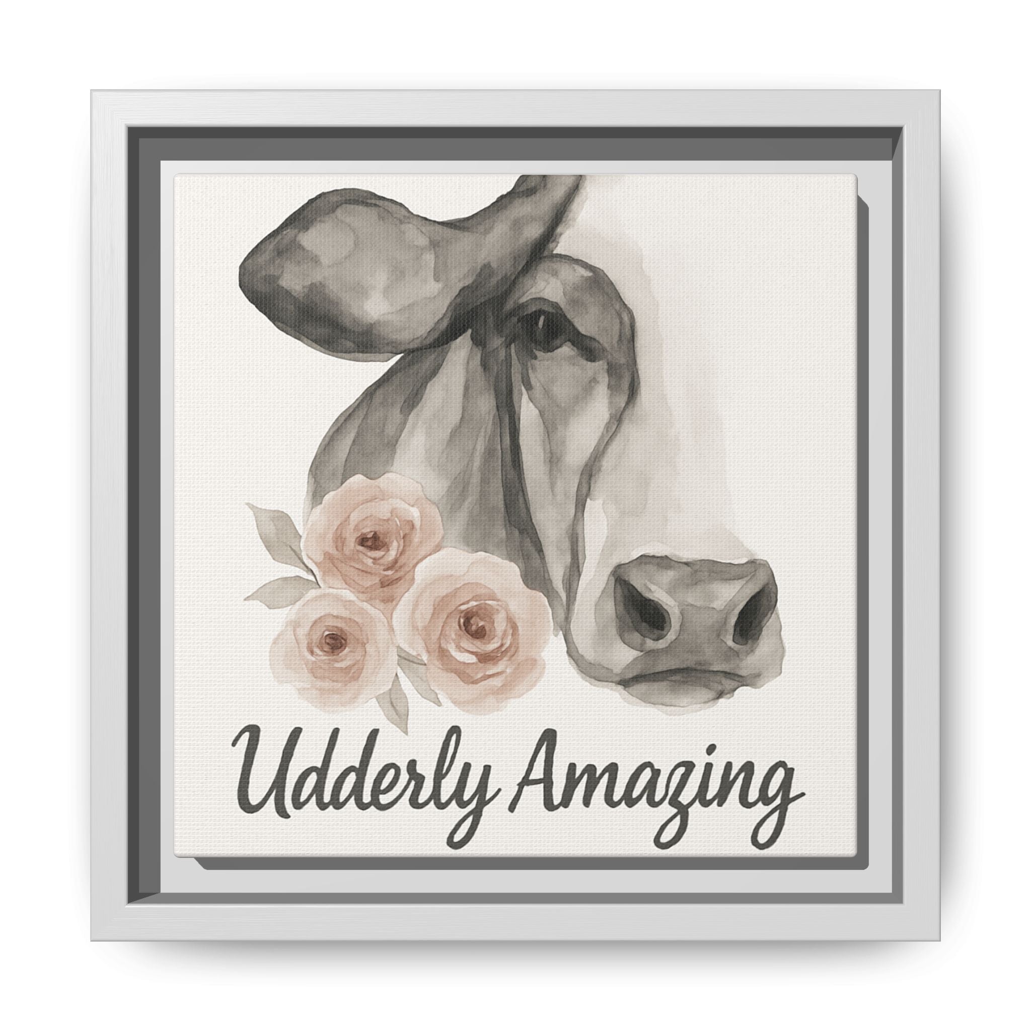 Framed Canvas Art - 'Udderly Amazing' Cow Print