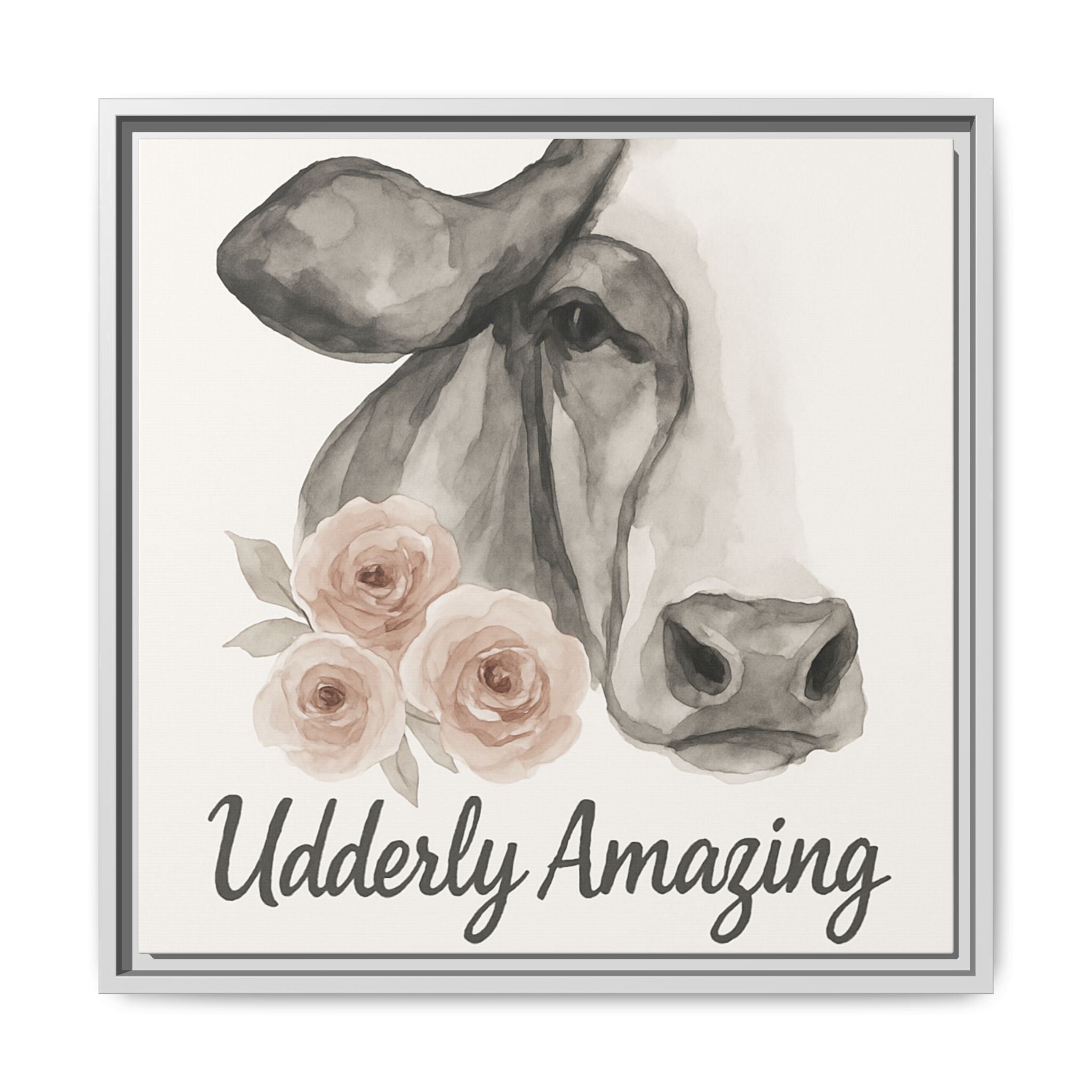 Framed Canvas Art - 'Udderly Amazing' Cow Print