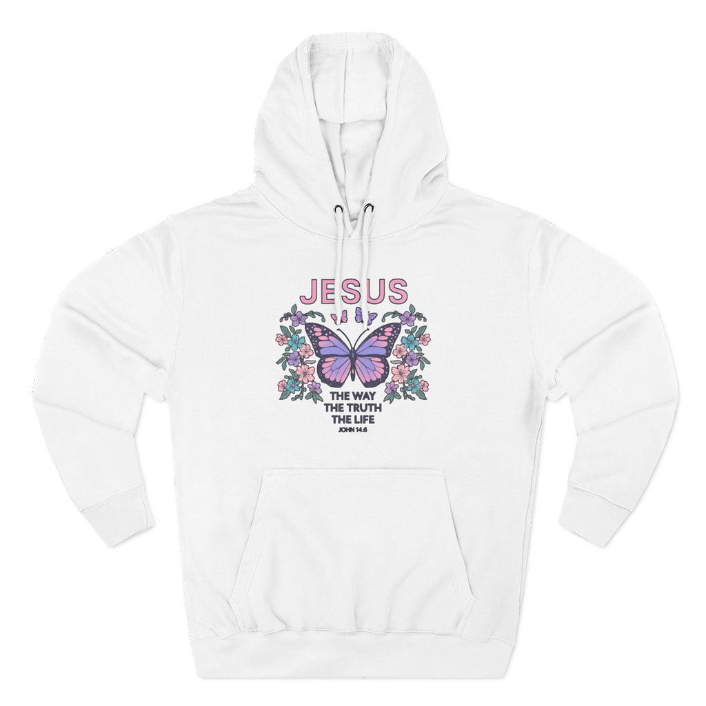 Christian Butterfly Hoodie — "Jesus is the Way, the Truth, the Life" Faith Graphic Pullover