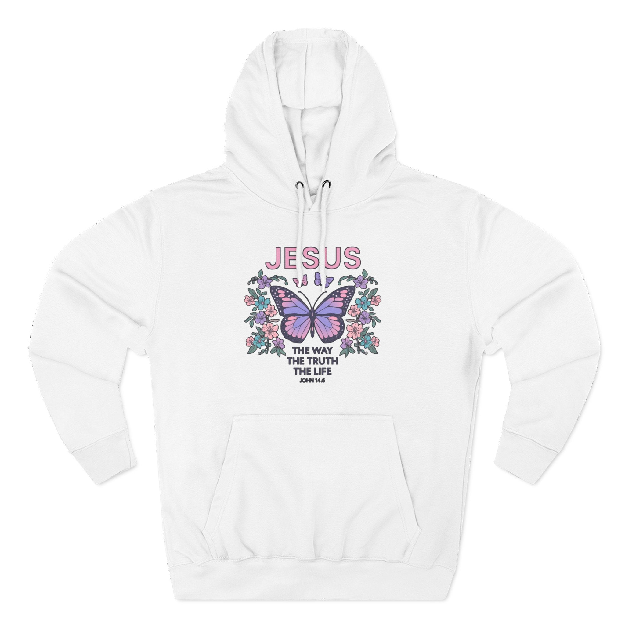 Christian Butterfly Hoodie — "Jesus is the Way, the Truth, the Life" Faith Graphic Pullover