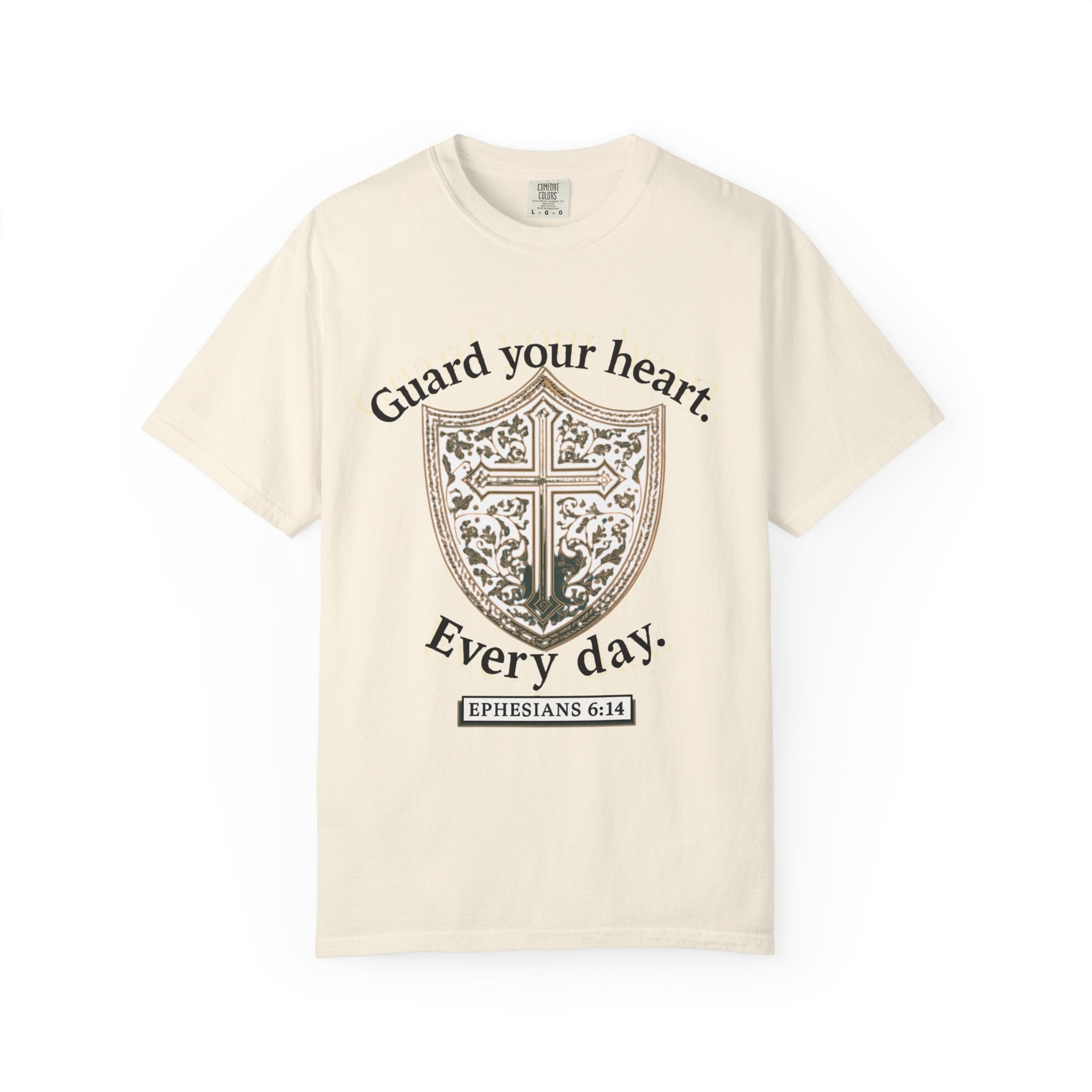 Shield Cross T-Shirt — Vintage Floral Shield with Cross Graphic