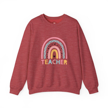 Rainbow Teacher Crewneck Sweatshirt - Cozy Gift for Educators, Back to School, Teacher Appreciation, Classroom Wear, Cute Sweatshirt