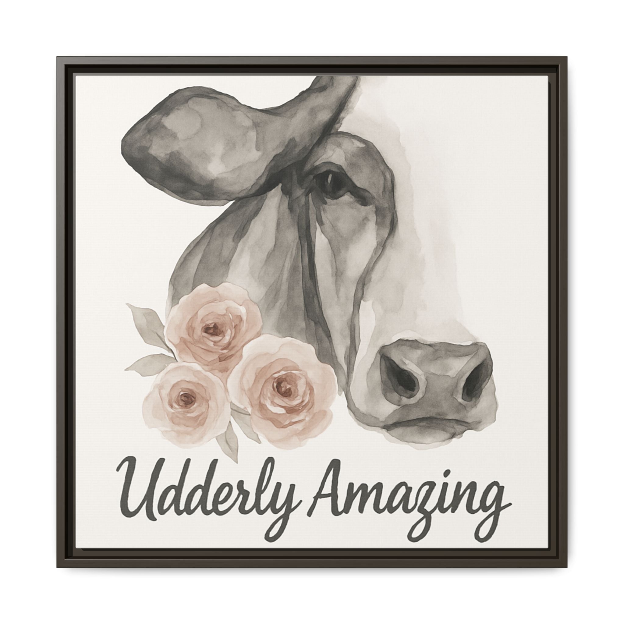 Framed Canvas Art - 'Udderly Amazing' Cow Print