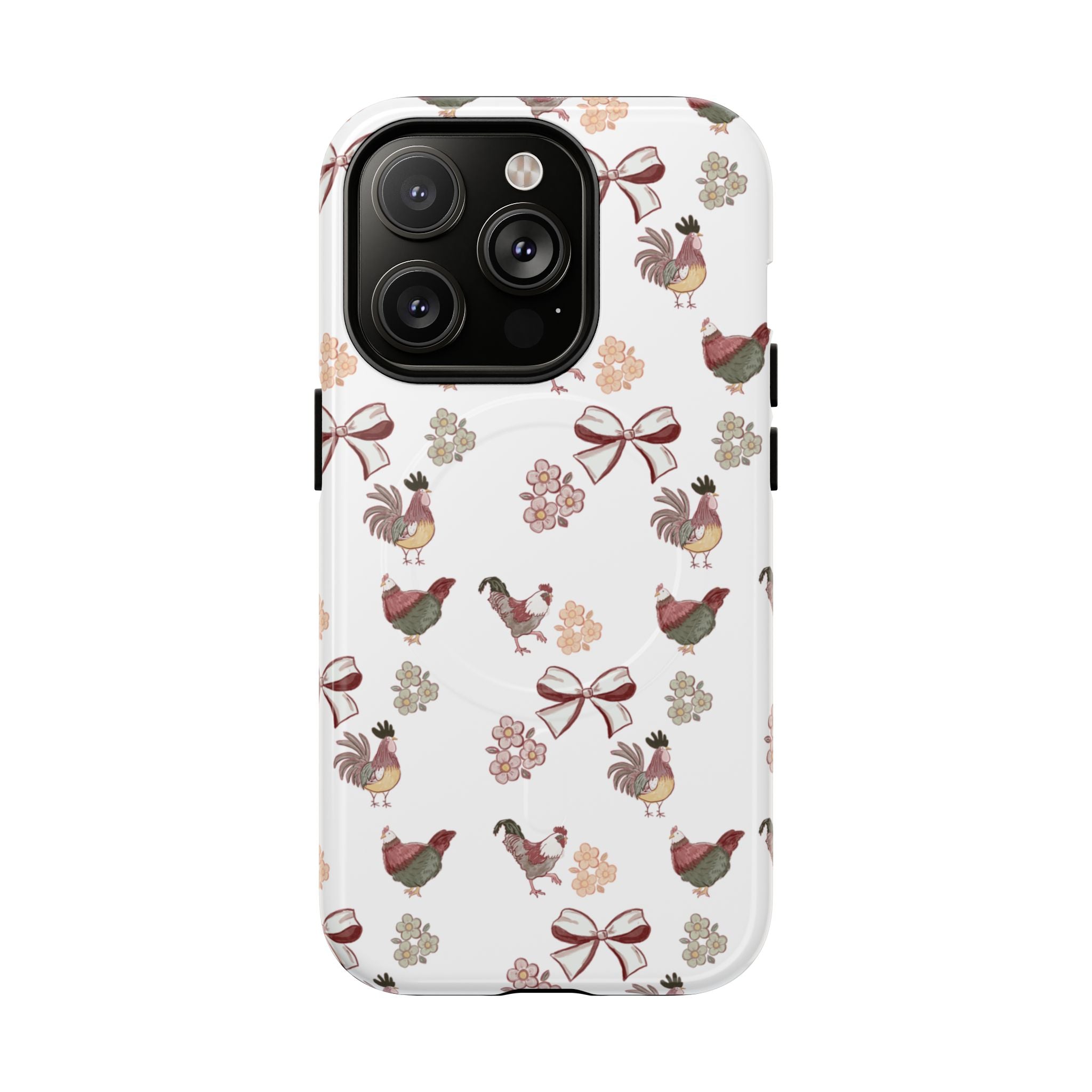 Rooster Bow Floral Phone Case — Tough Magnetic Protective iPhone Cover