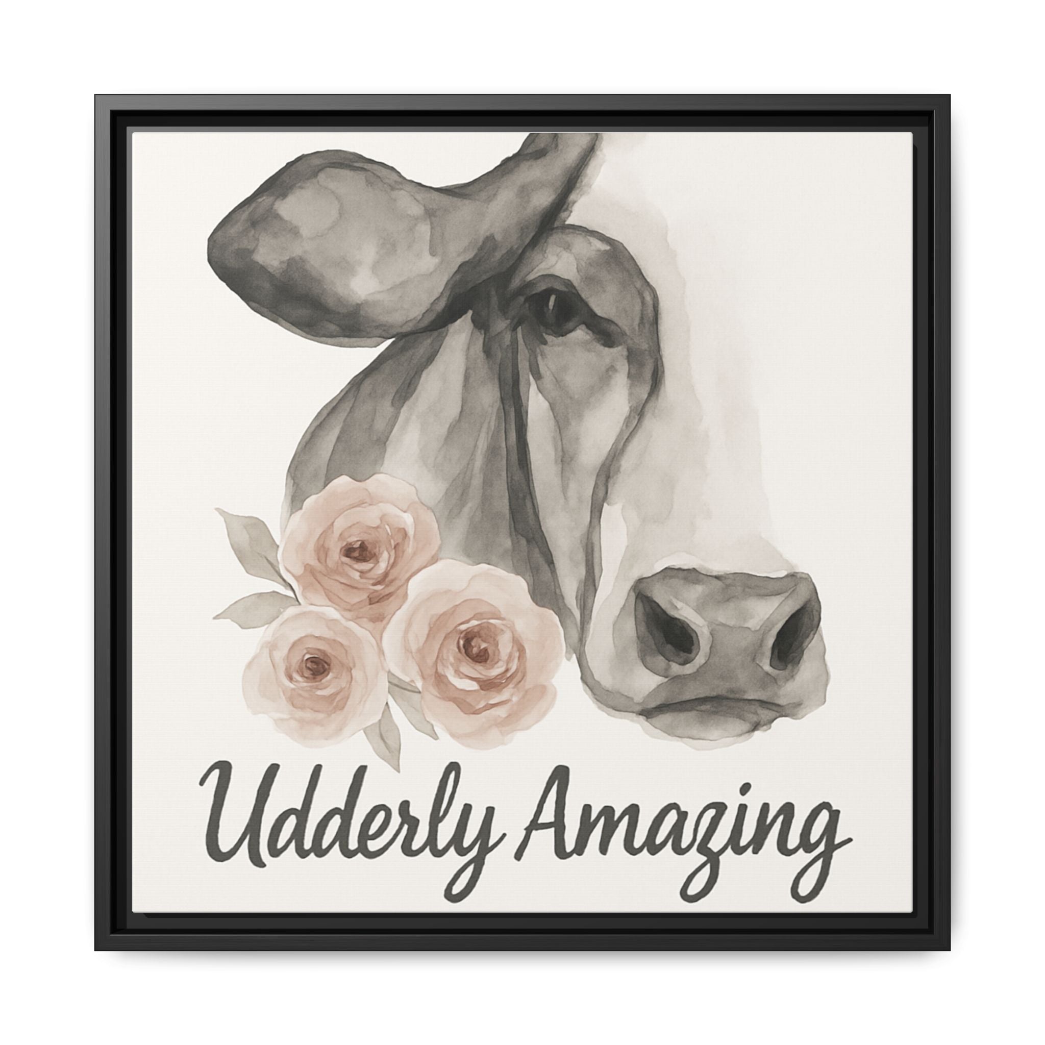 Framed Canvas Art - 'Udderly Amazing' Cow Print