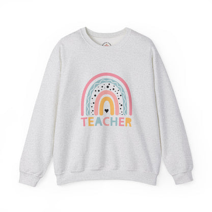 Rainbow Teacher Crewneck Sweatshirt - Cozy Gift for Educators, Back to School, Teacher Appreciation, Classroom Wear, Cute Sweatshirt