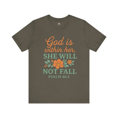 Army Green t-shirt with motivational quote and floral design on a white background