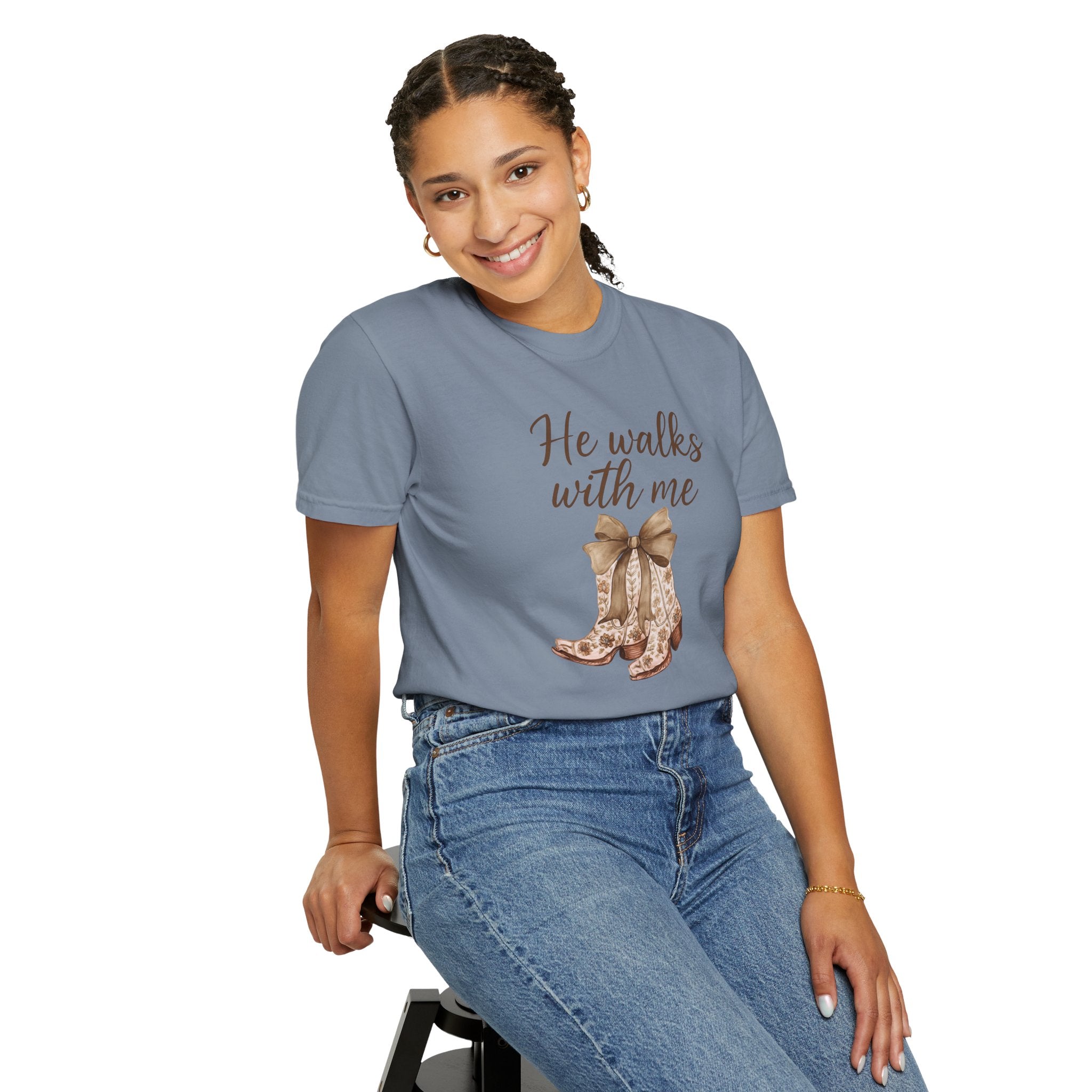 He Walks With Me Cowboy Boots T-Shirt
