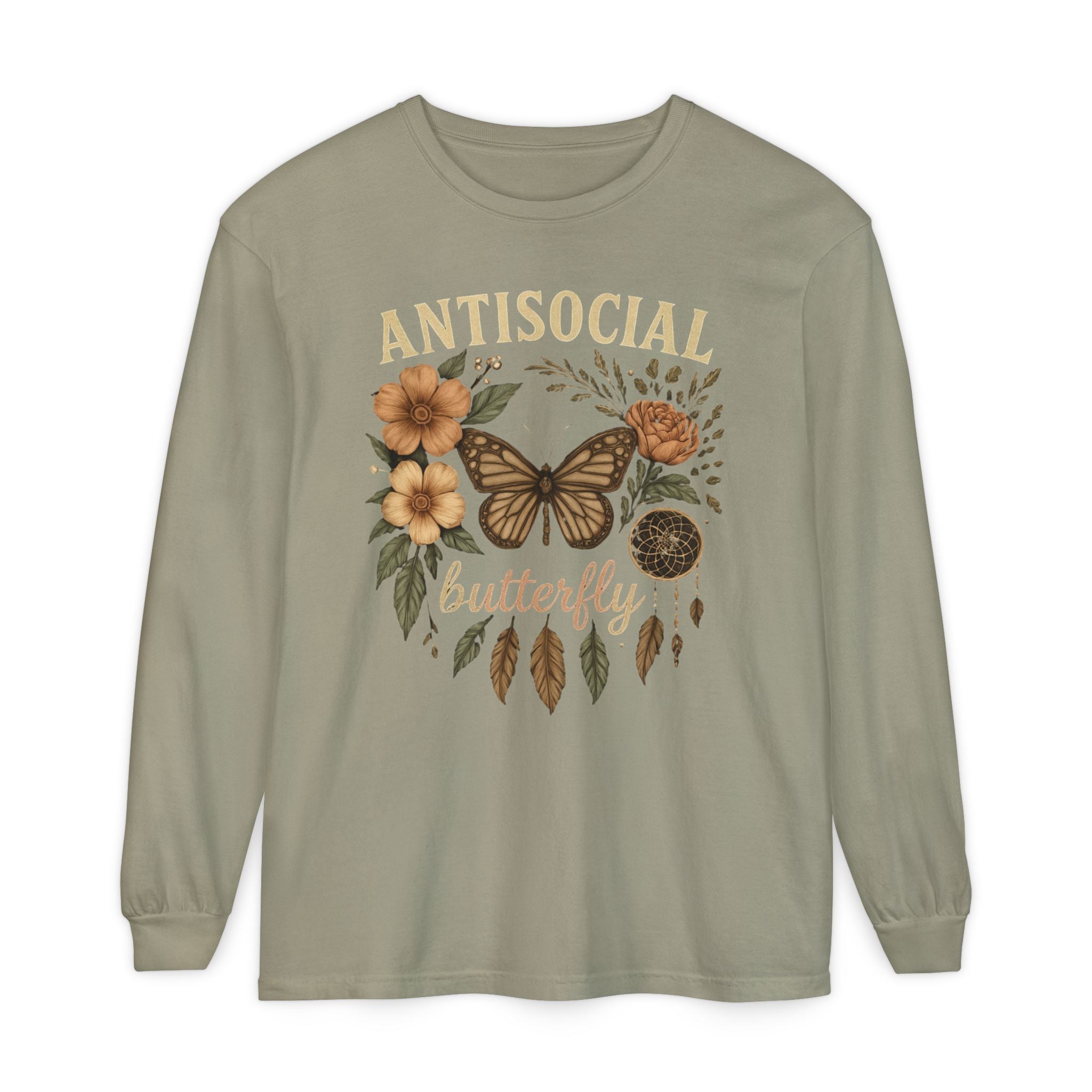 Antisocial Butterfly Long Sleeve Tee — Floral Vintage Butterfly Graphic Shirt
