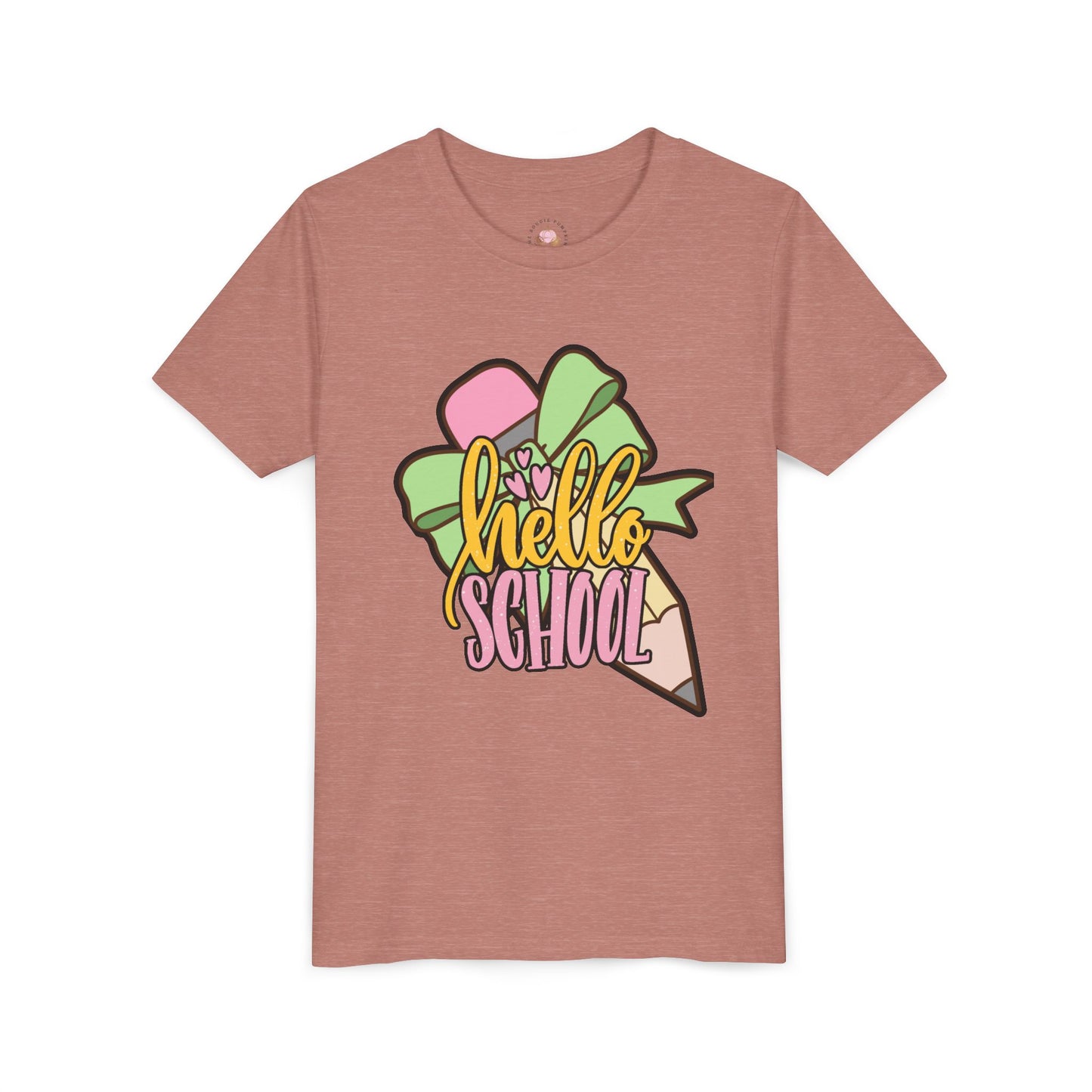 Girl's Youth Short Sleeve Tee - Hello School Design
