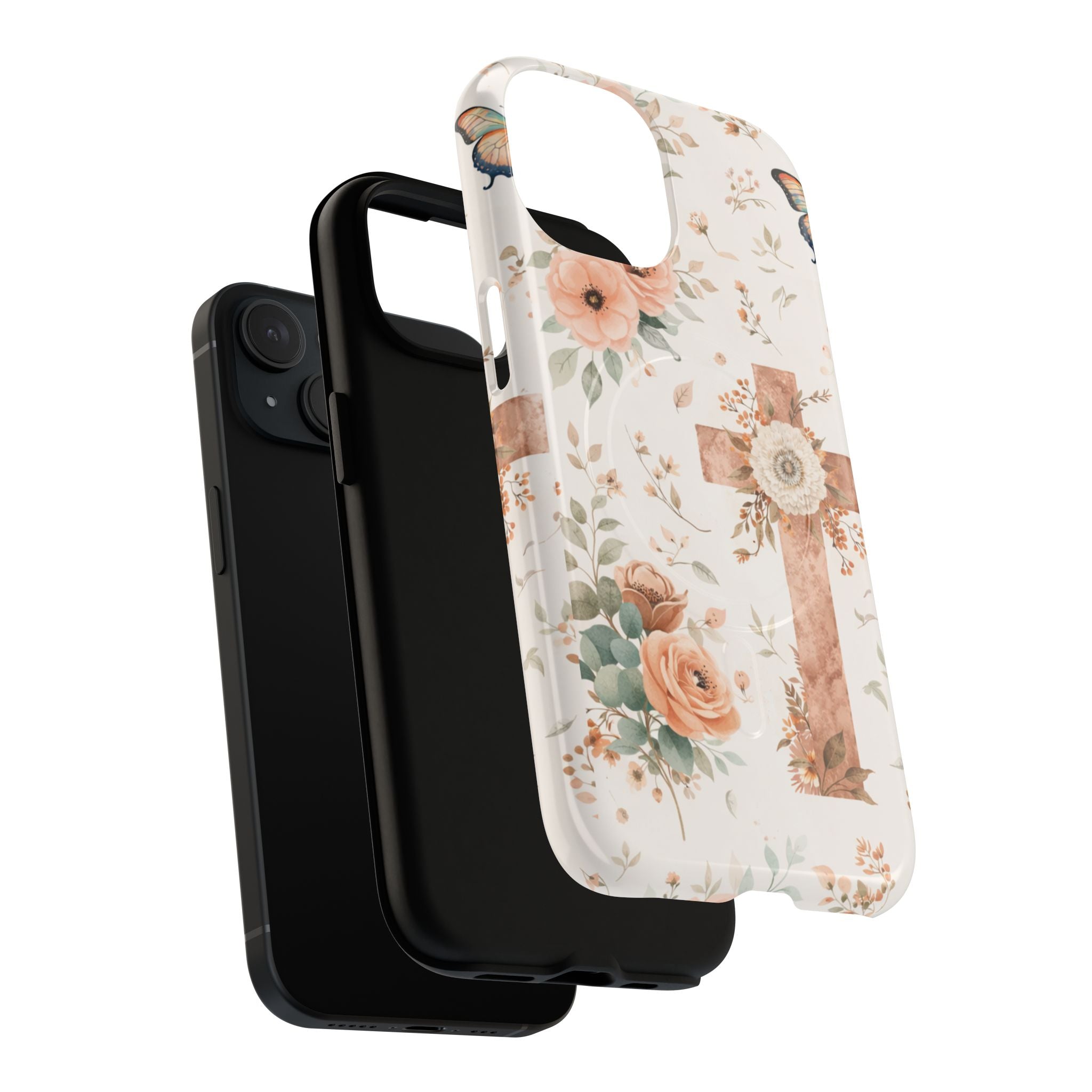 Floral Cross Phone Case — Tough Magnetic Christian iPhone Cover