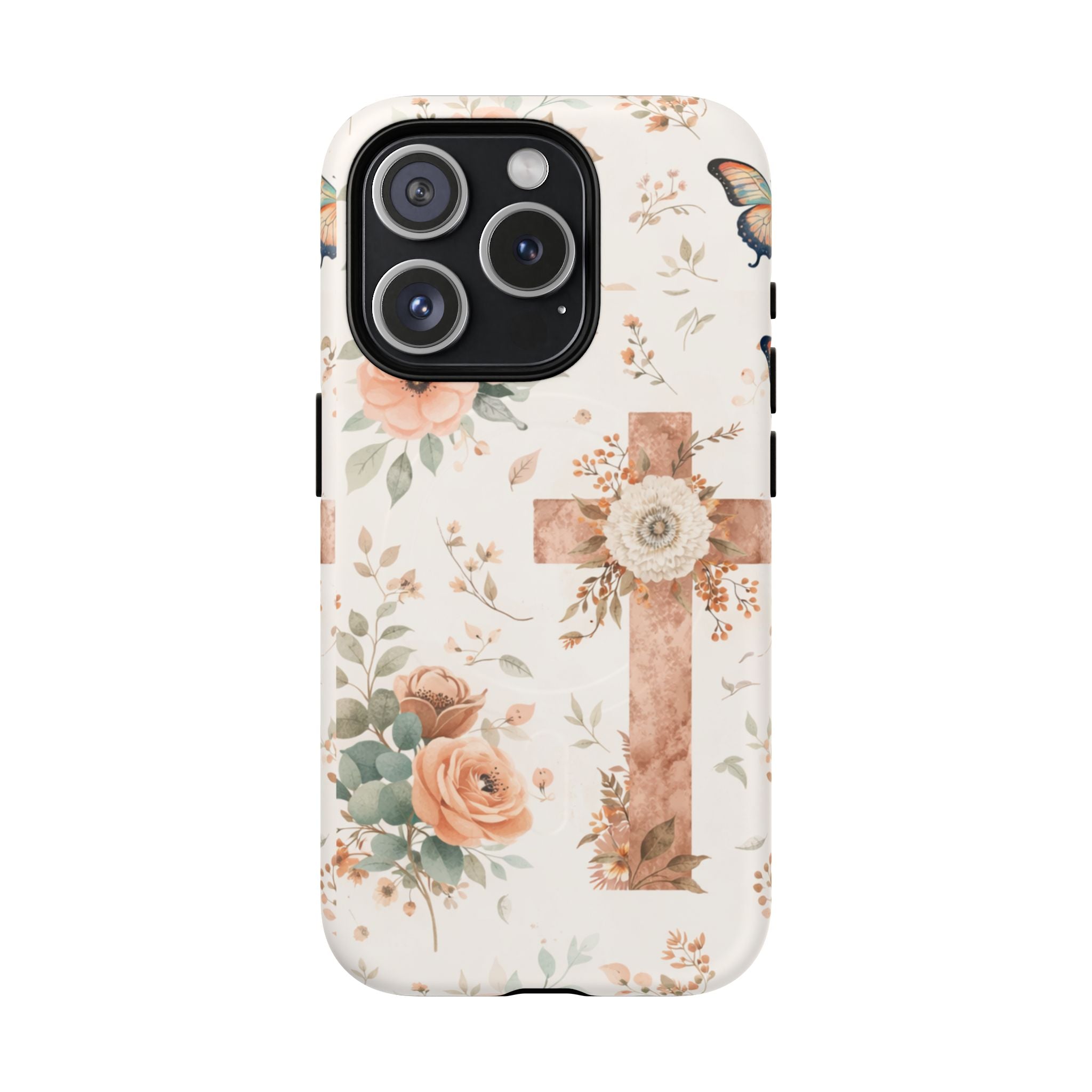 Floral Cross Phone Case — Tough Magnetic Christian iPhone Cover