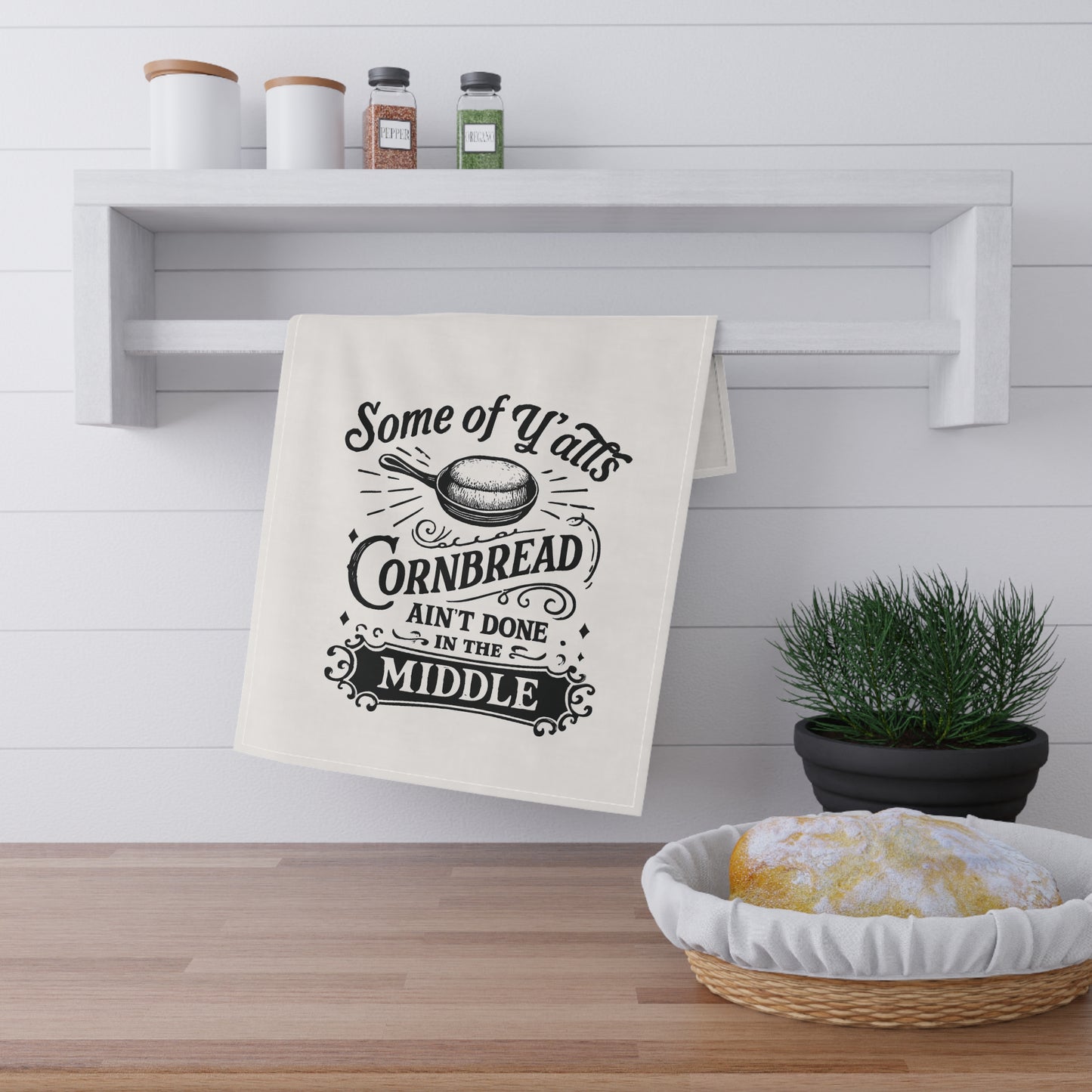 Southern Style Tea Towel – “Some of Y’all’s Cornbread Ain’t Done in the Middle” | Funny Kitchen Decor – The Bougie Pumpkin Boutique - The Bougie Pumpkin Boutique
