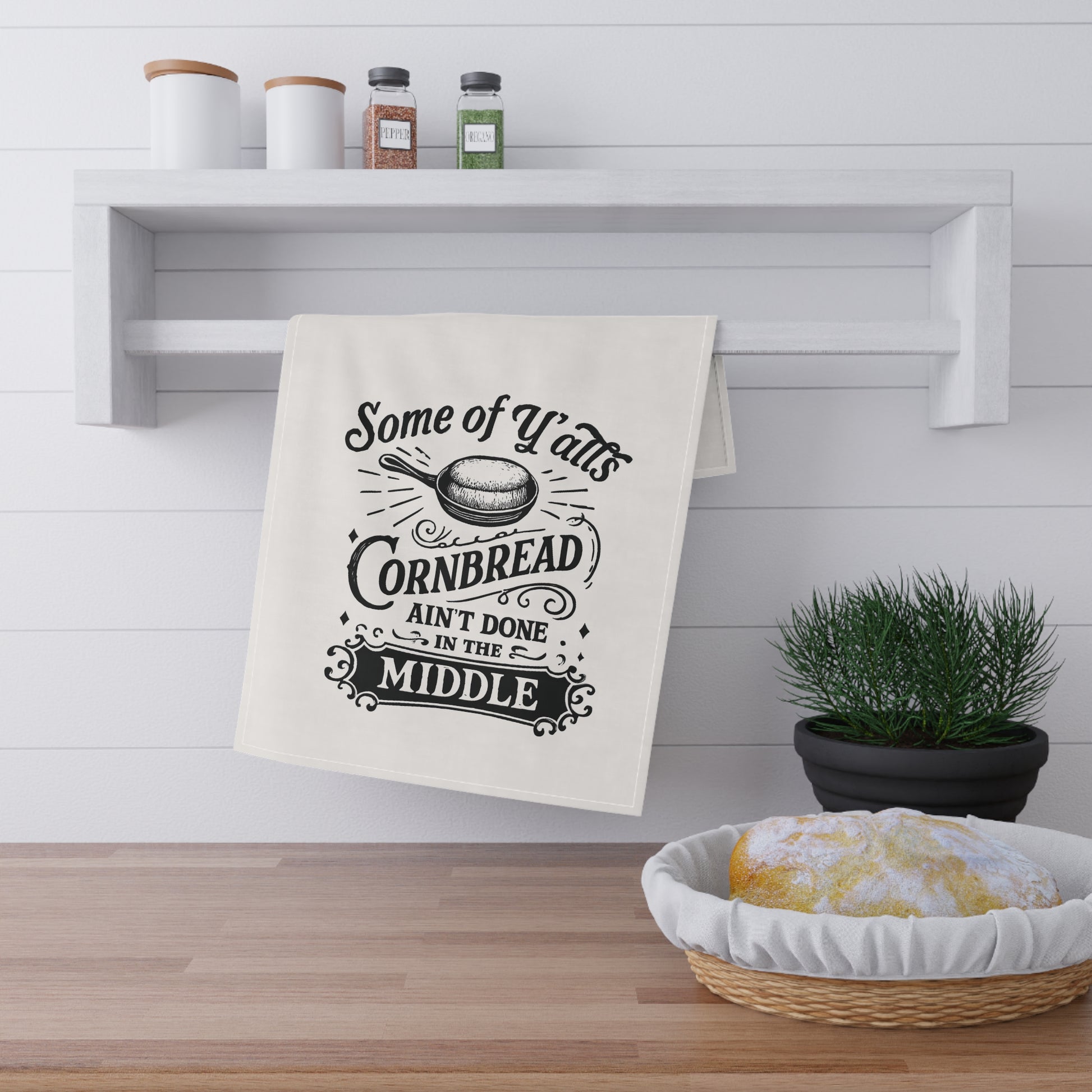Southern Style Tea Towel – “Some of Y’all’s Cornbread Ain’t Done in the Middle” | Funny Kitchen Decor – The Bougie Pumpkin Boutique - The Bougie Pumpkin Boutique