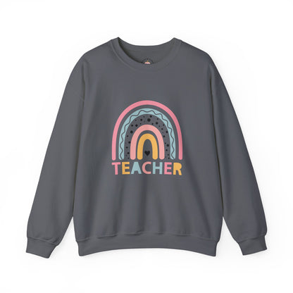 Rainbow Teacher Crewneck Sweatshirt - Cozy Gift for Educators, Back to School, Teacher Appreciation, Classroom Wear, Cute Sweatshirt