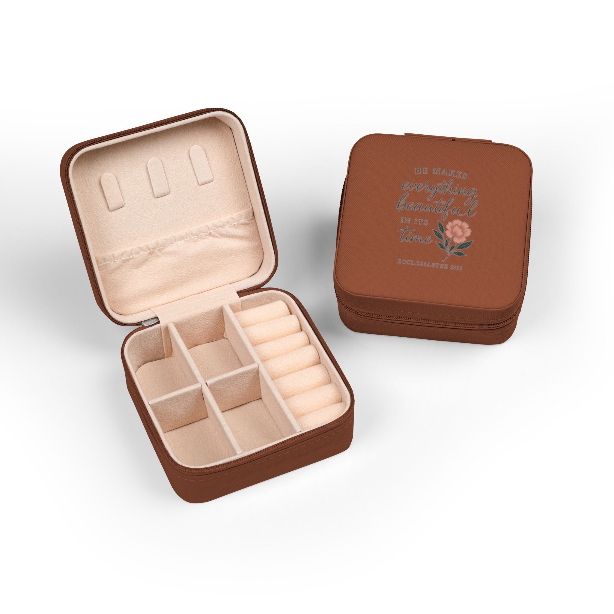 Rose Quote Jewelry Travel Case — Compact Organizer for Rings, Earrings & Necklaces