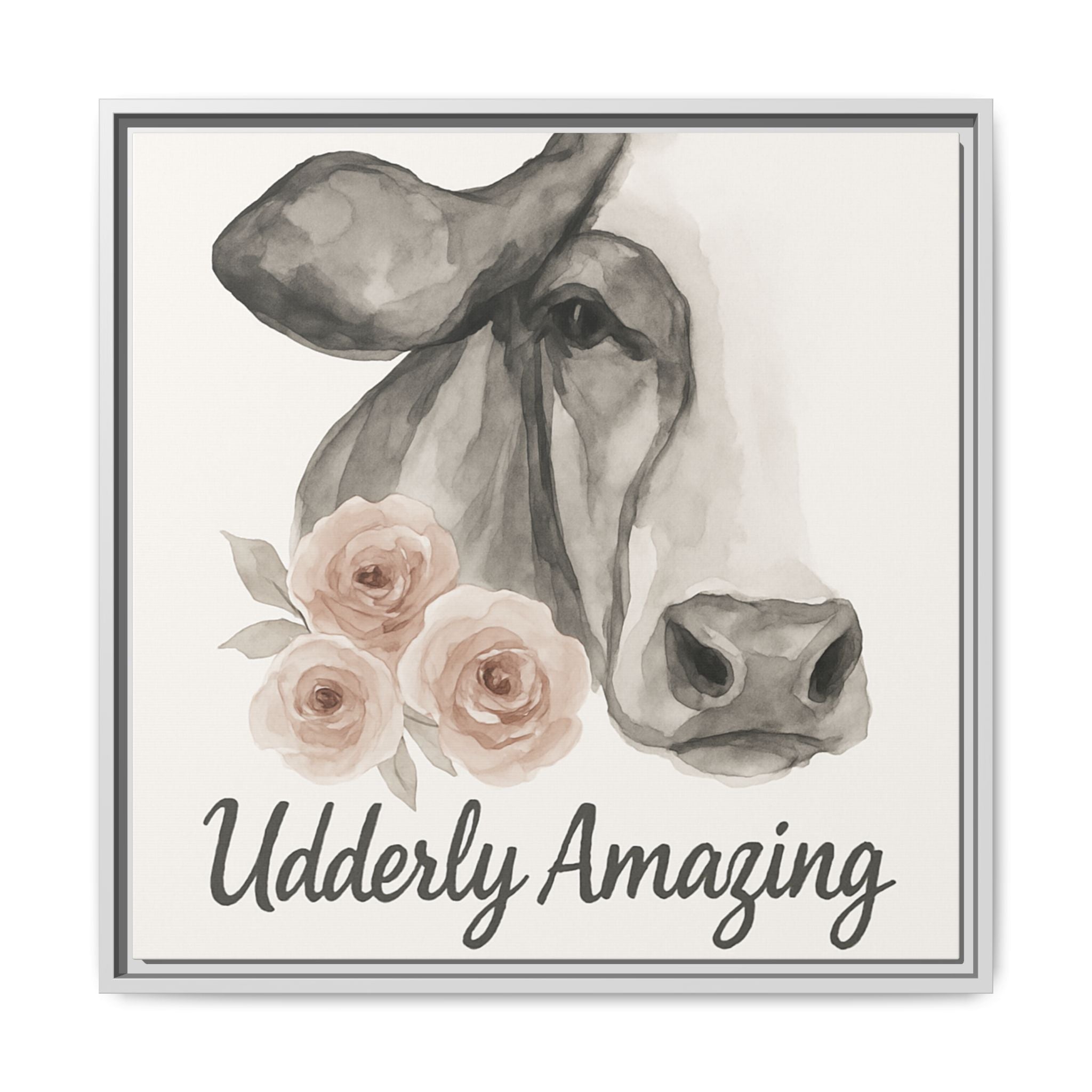 Framed Canvas Art - 'Udderly Amazing' Cow Print