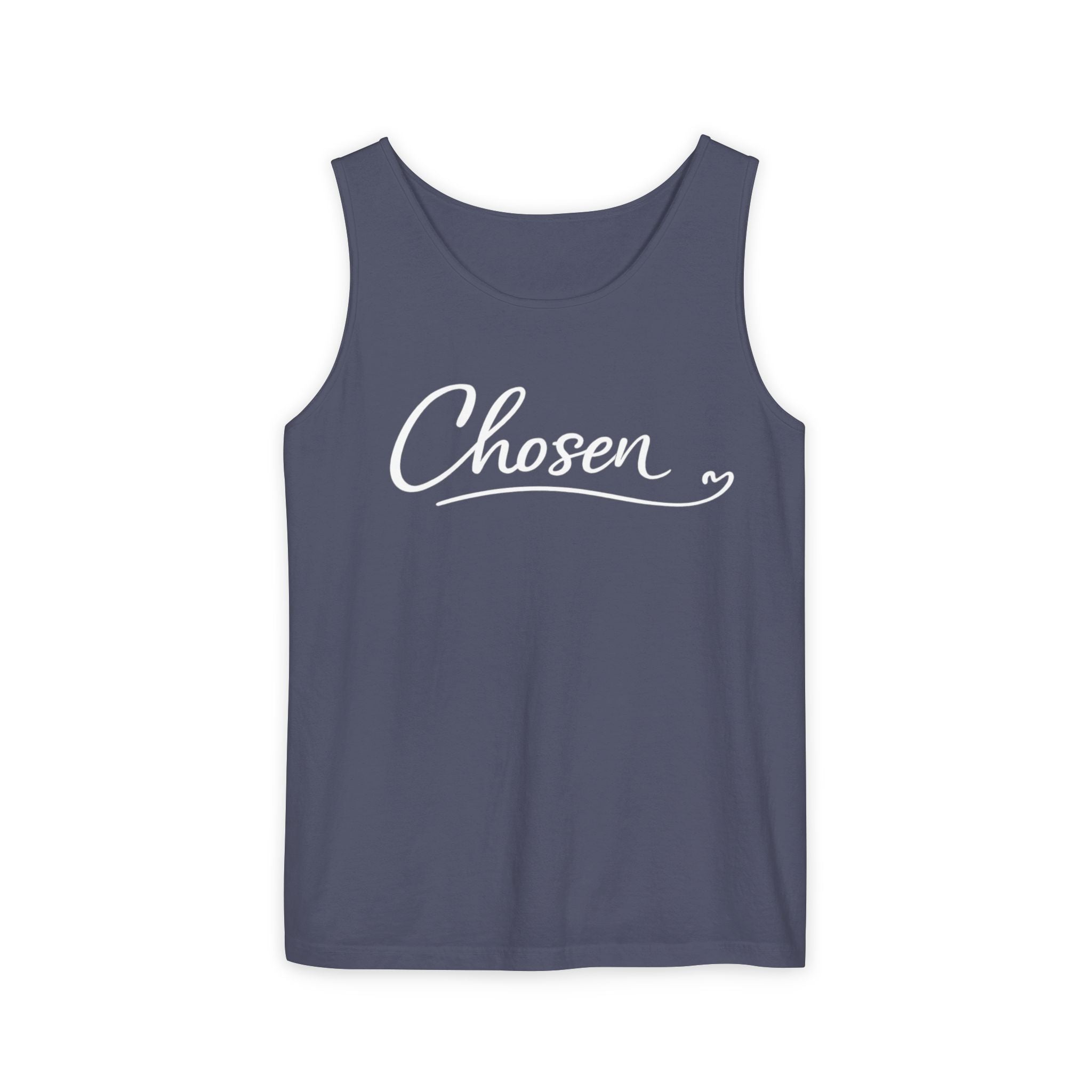 Chosen Script Tank Top — Minimalist White Garment-Dyed Casual Tank