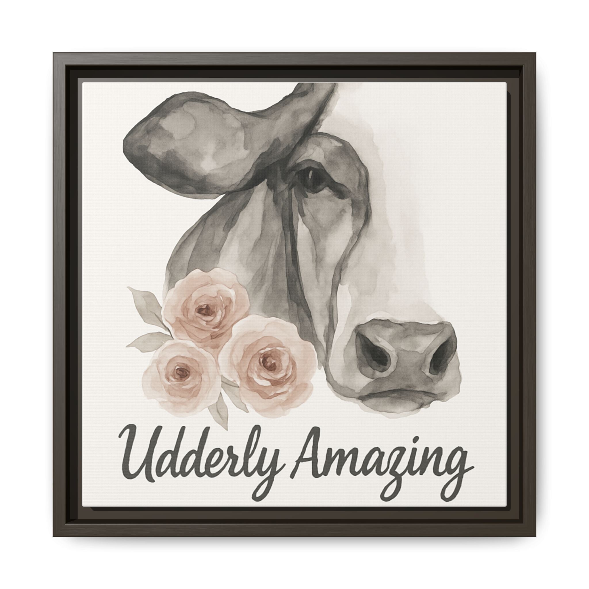 Framed Canvas Art - 'Udderly Amazing' Cow Print