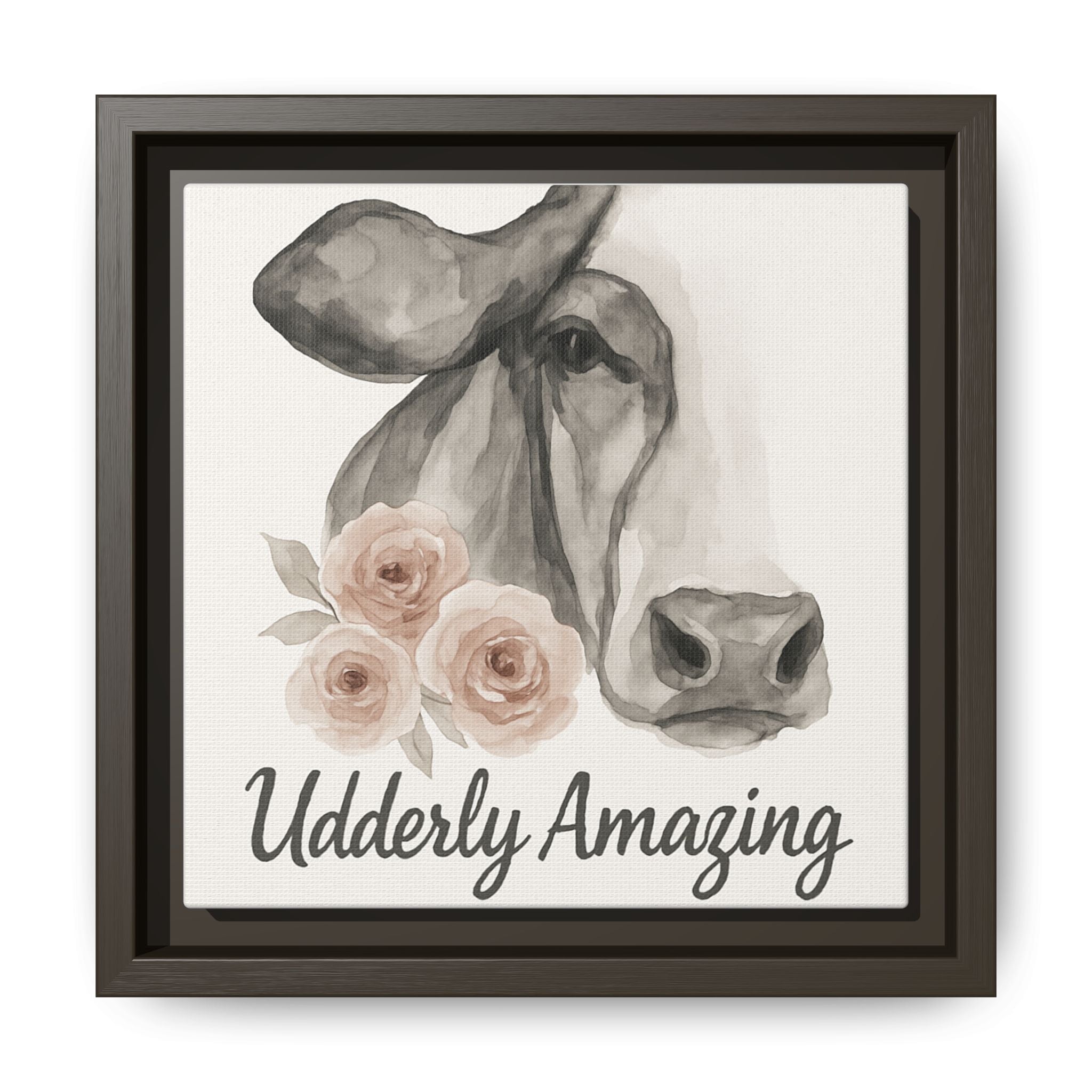 Framed Canvas Art - 'Udderly Amazing' Cow Print